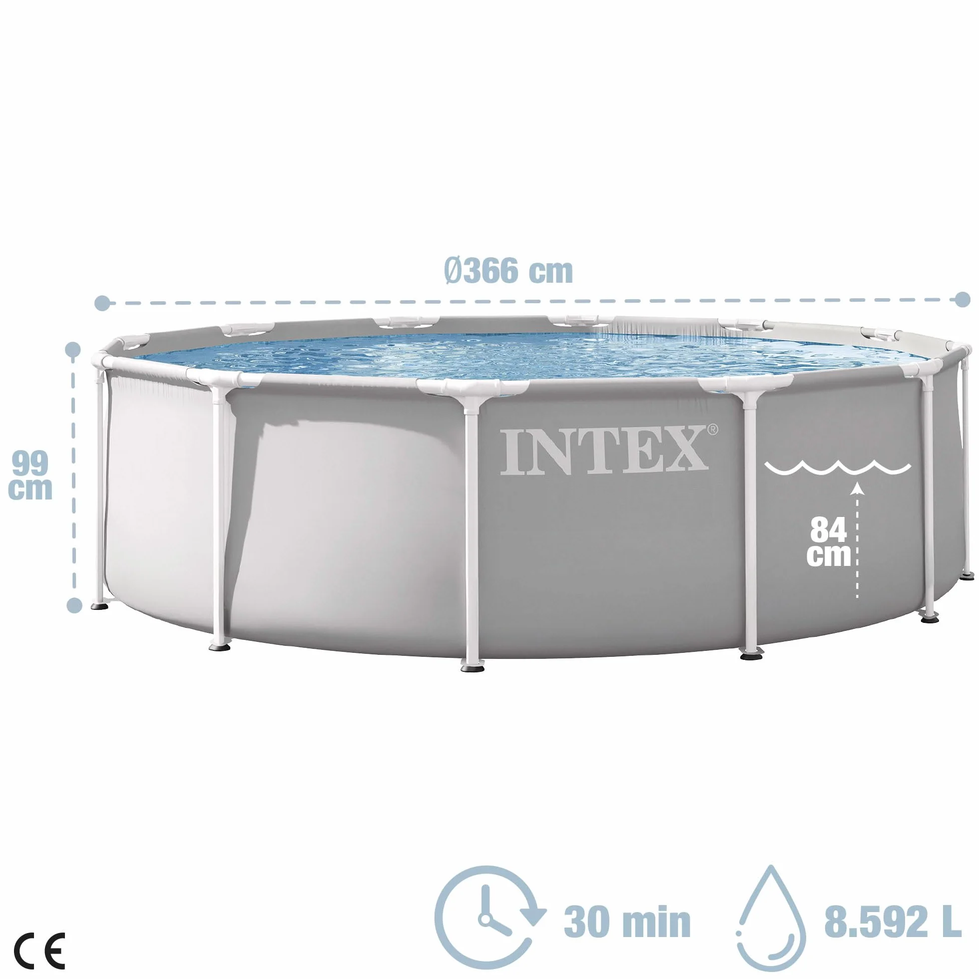 Intex Piscina Desmontable 366x99 cm 8.592 litros Escalera Seguridad Estructura metálica 5 Personas Ø32 mm
