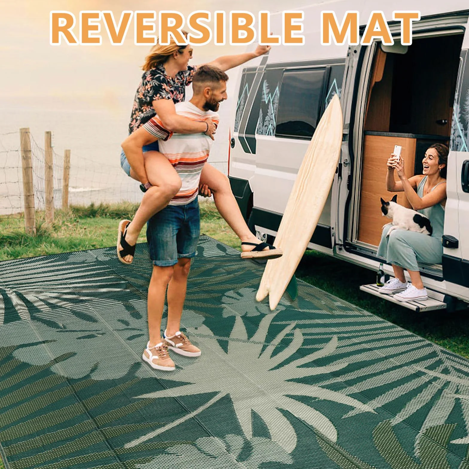 Homcomodar Alfombra Exteriores para Patio 245x305cm Alfombras Grande de Camping Paja Plástico Esteras Reversibles Resistente UV Balcón Verde
