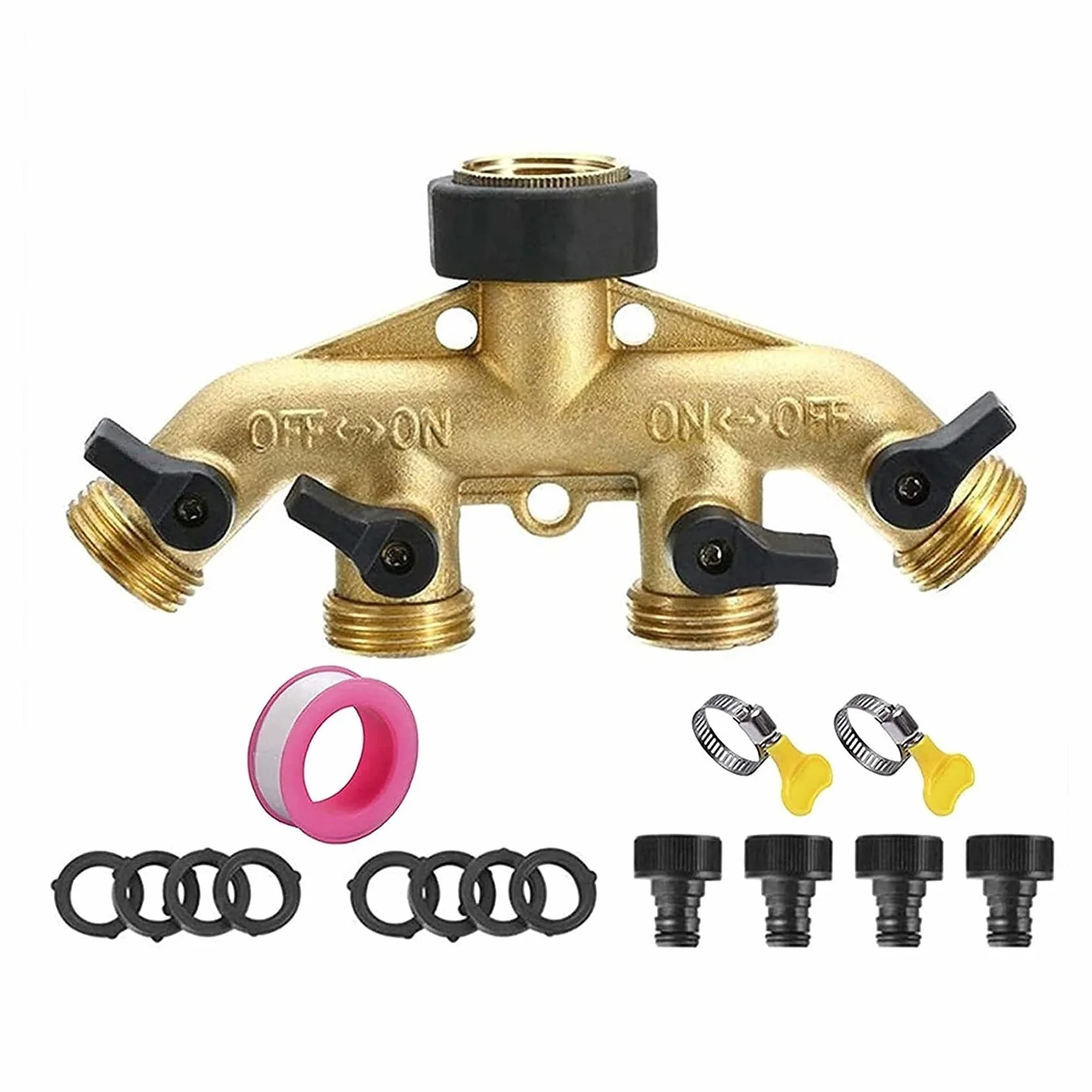 Splitter de la Manguera de latón de 4 vías, colector del Grifo de la Manguera de latón de 3/4 ", Conector Adaptador de Manguera de jardín para riego de riego de jardín