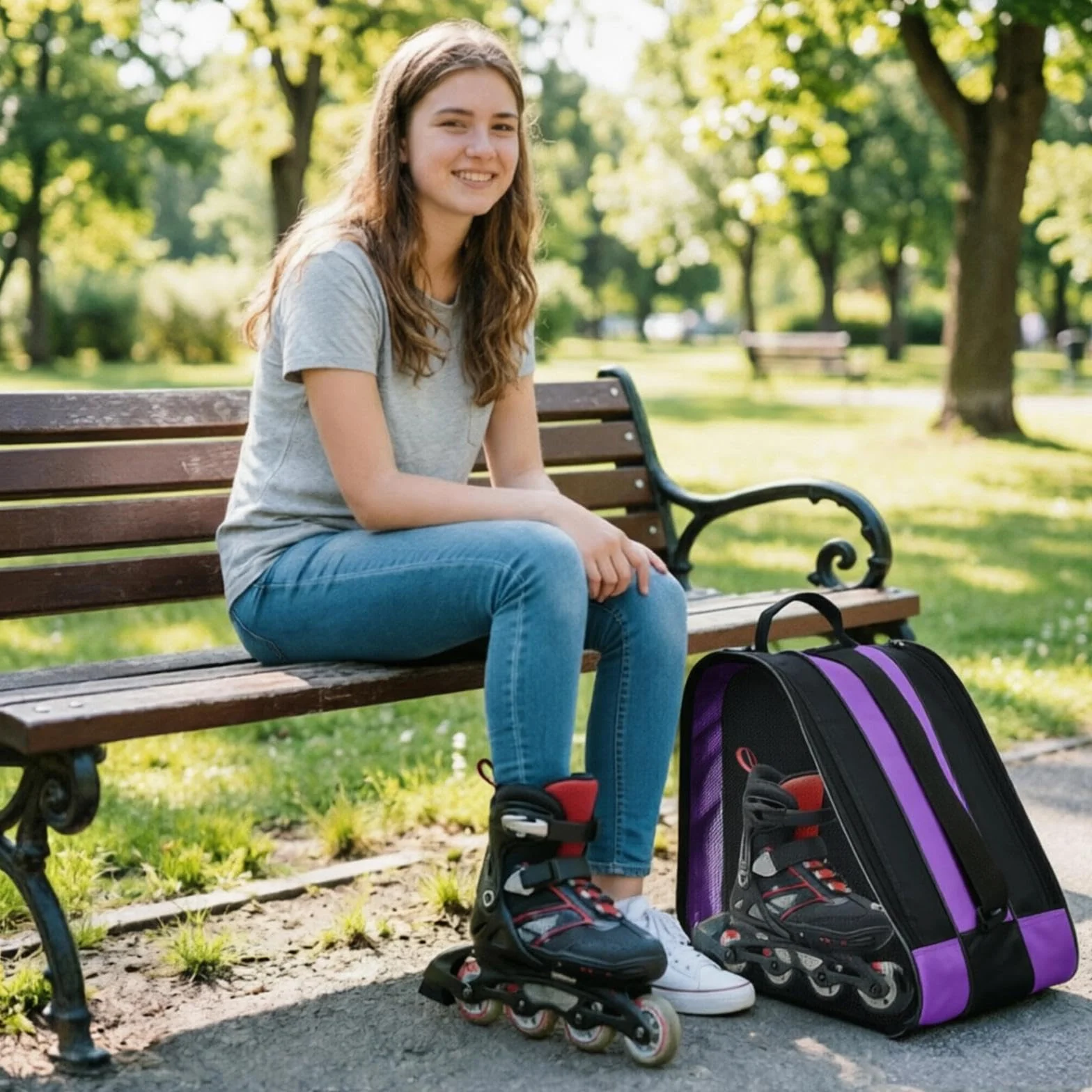 Bolsa para Patines de Tela Oxford Resistente, Mochila con 3 Compartimentos y Correa Ajustable