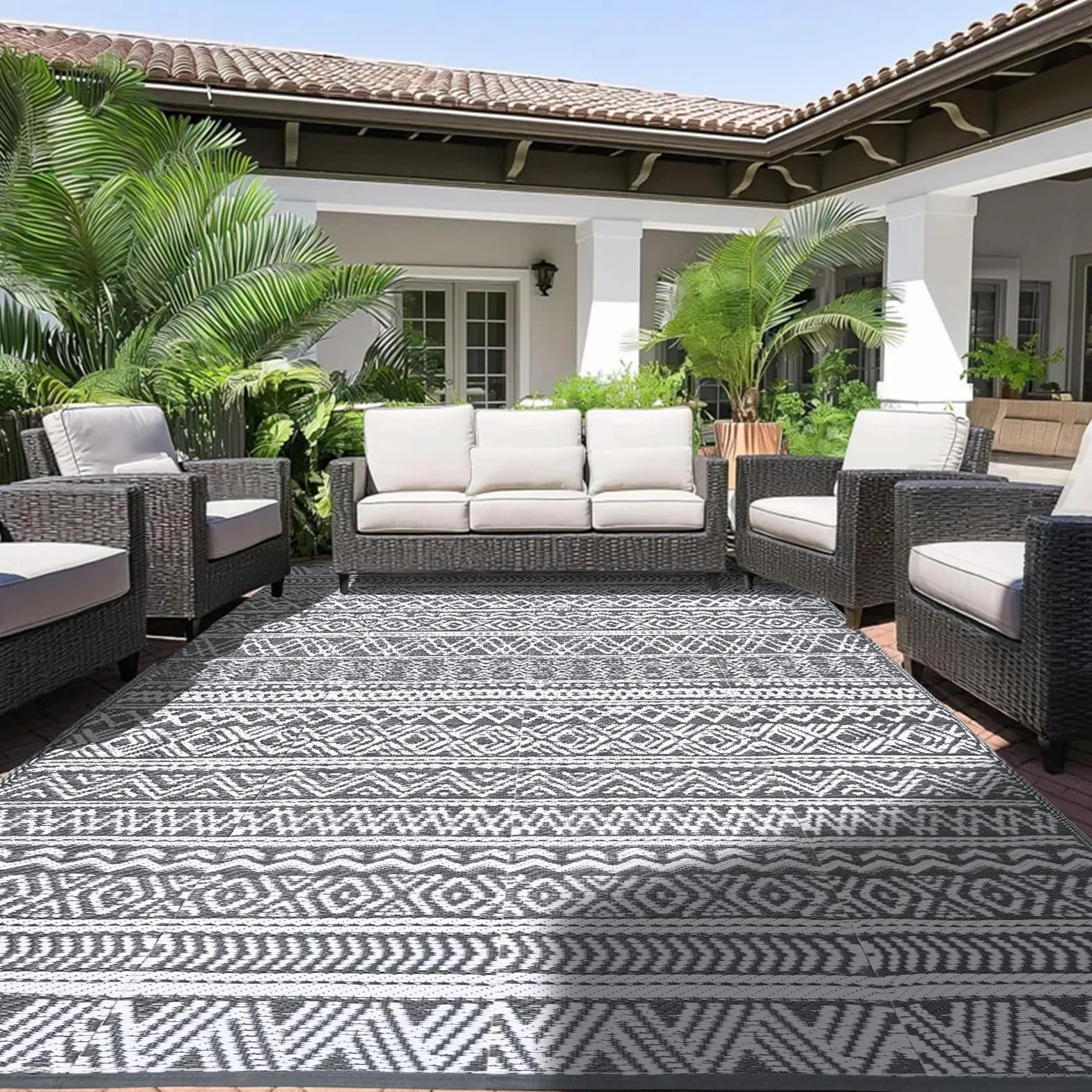 Alfombra exterior Alishomtll 180 x 275 cm PP impermeable resistente UV reversible