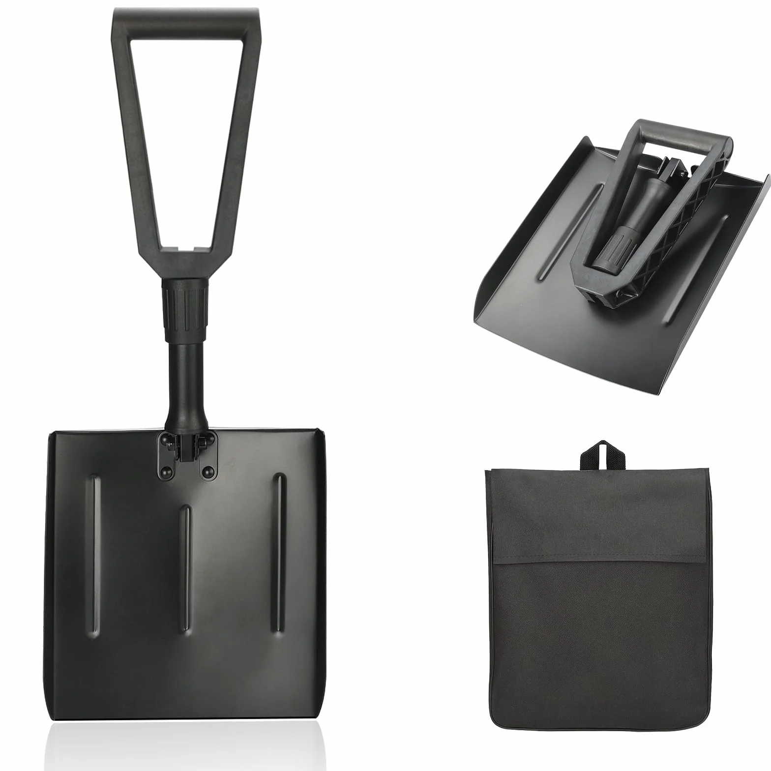 Pala de Nieve Plegable Invierno con Bolsa de Transporte, Mango Ajustable para Jardín Coche Camping