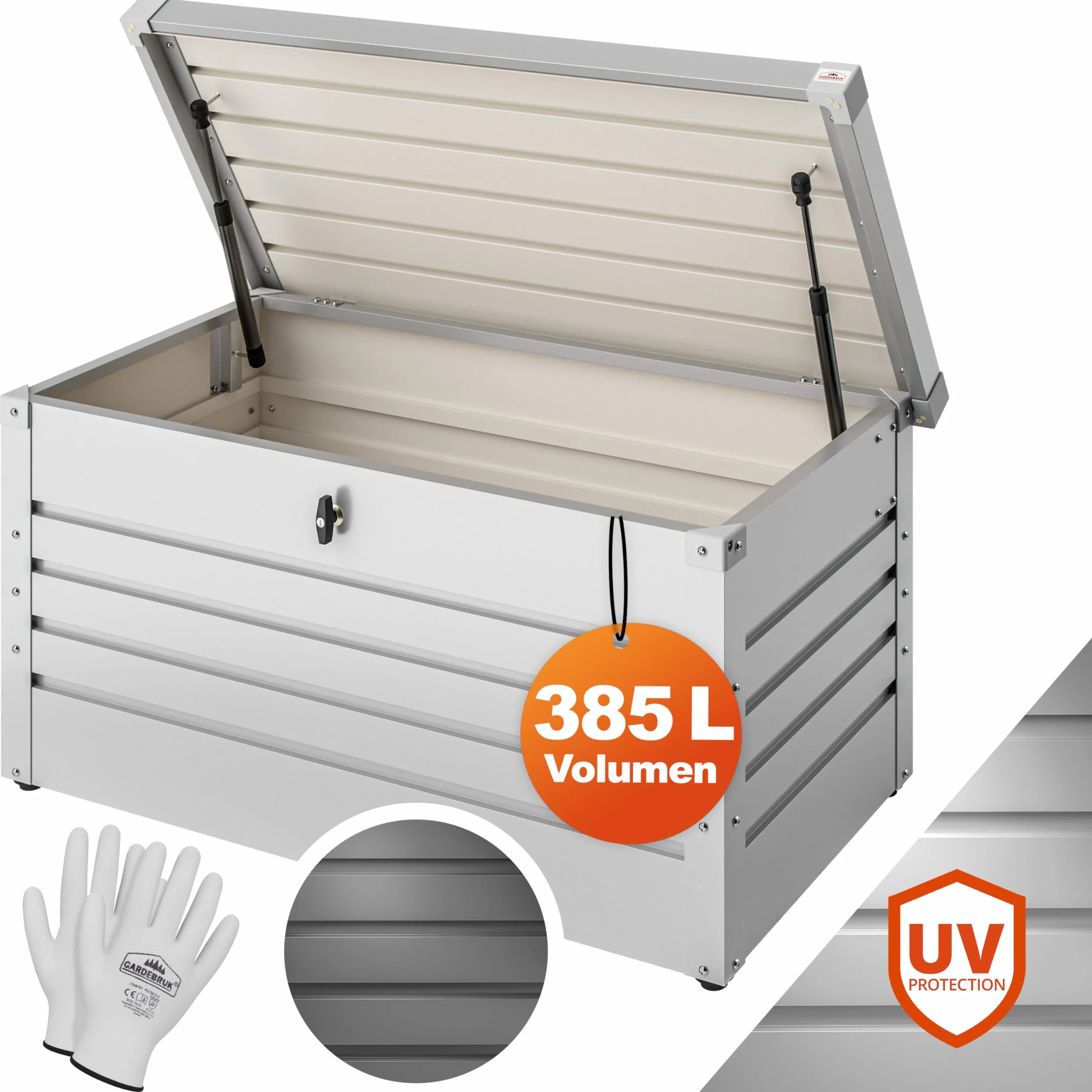 Gardebruk Baúl Metálico 120x62x63cm 385L Blanco Cajón de Jardín Arcón de Acero