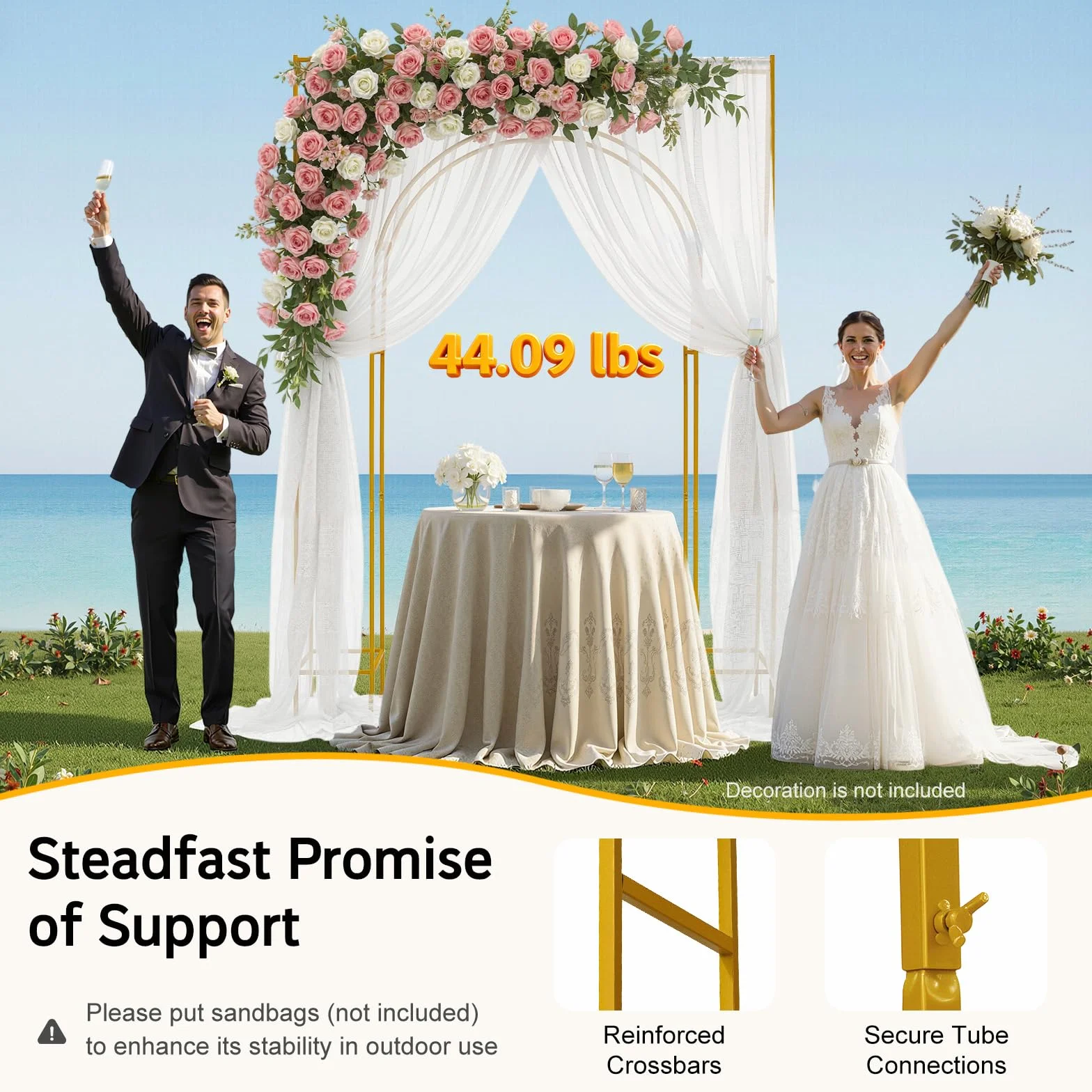 Arco de boda dorado metálico doble soporte ceremonia diseño moderno montaje rápido