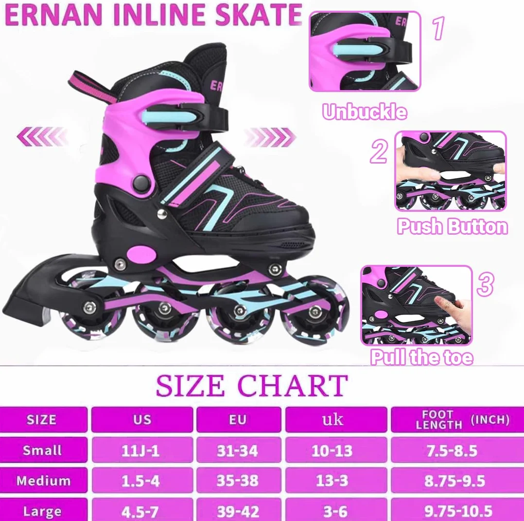 ERNAN Patines en línea Ajustables para niños y niñas con Ruedas de iluminación