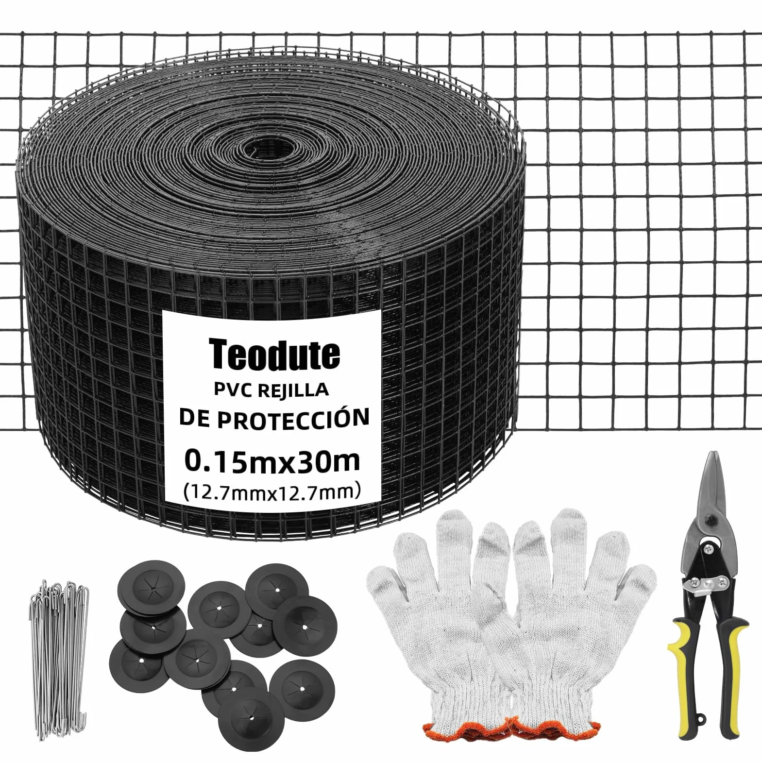 Rejilla de Protección para Paneles Solares Rollo 15cm x 30m, Kit Antipájaros 70 Bridas de Acero Inoxidable Revestimiento de PVC Antioxidante Malla Alambre de 12,7 mm