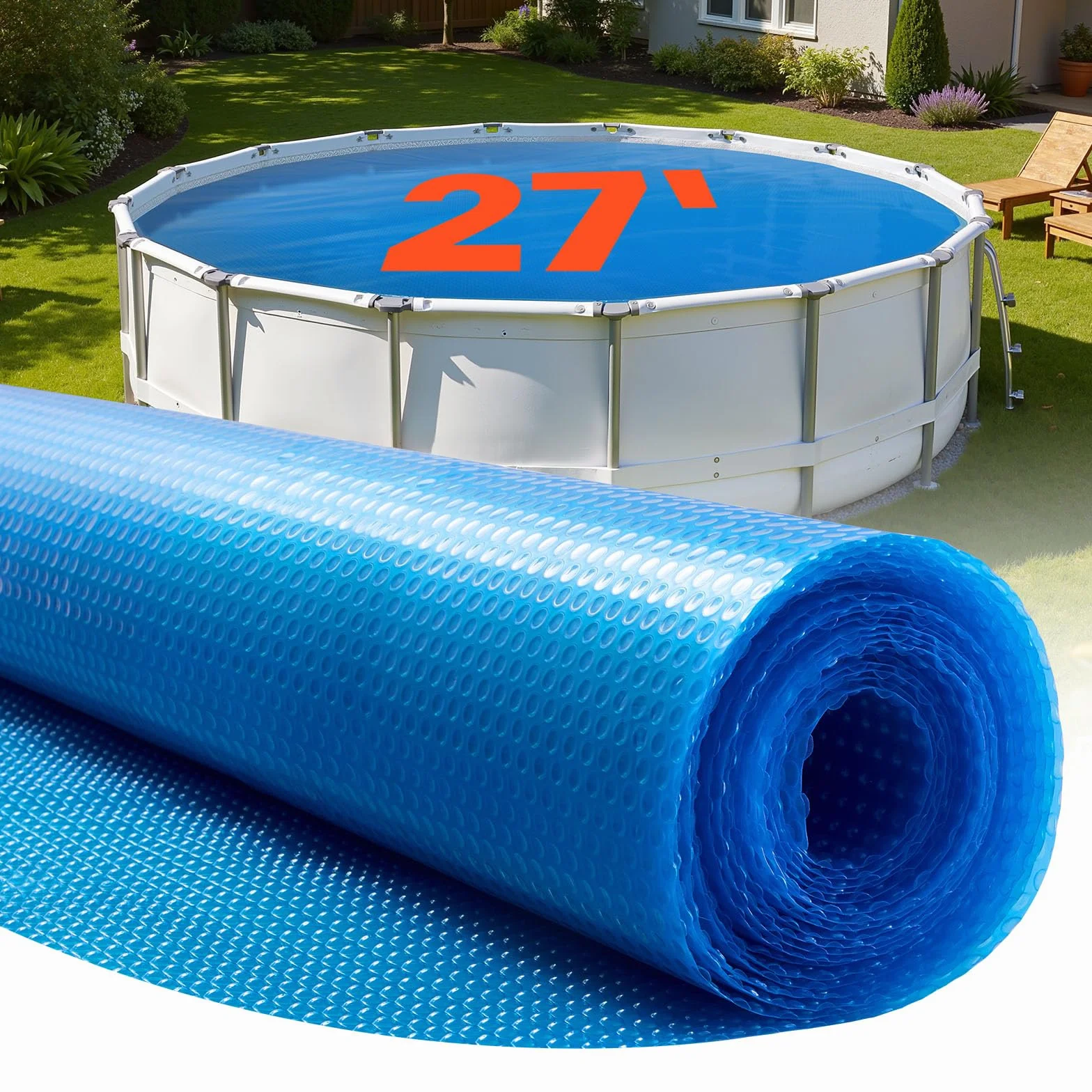 VEVOR Cubierta Solar Redonda para Piscina 8,23 m Diámetro 0,4 mm Azul Burbujas PE