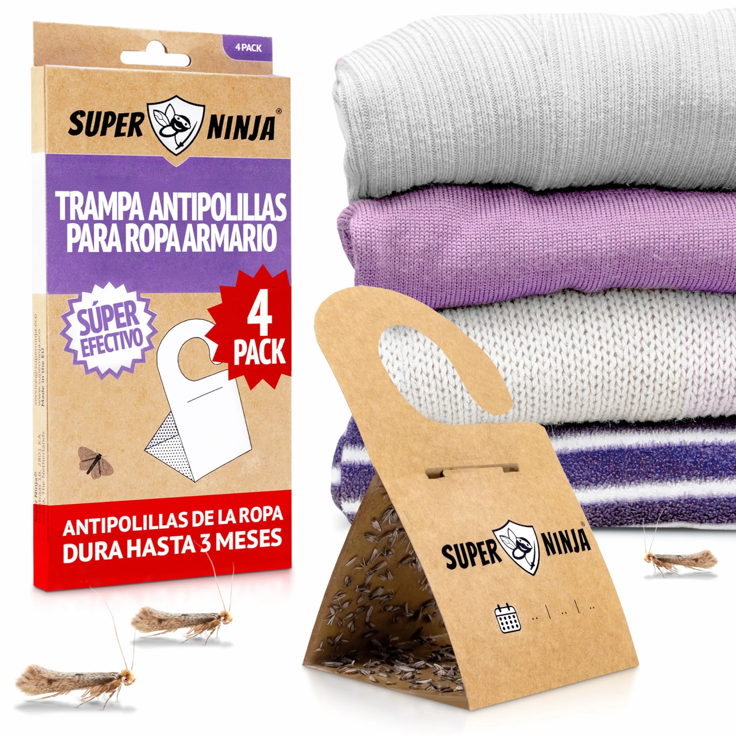 Trampa para Polillas con Feromonas Pack de 4 – Antipolillas para Ropa de Armario – Sin Olor