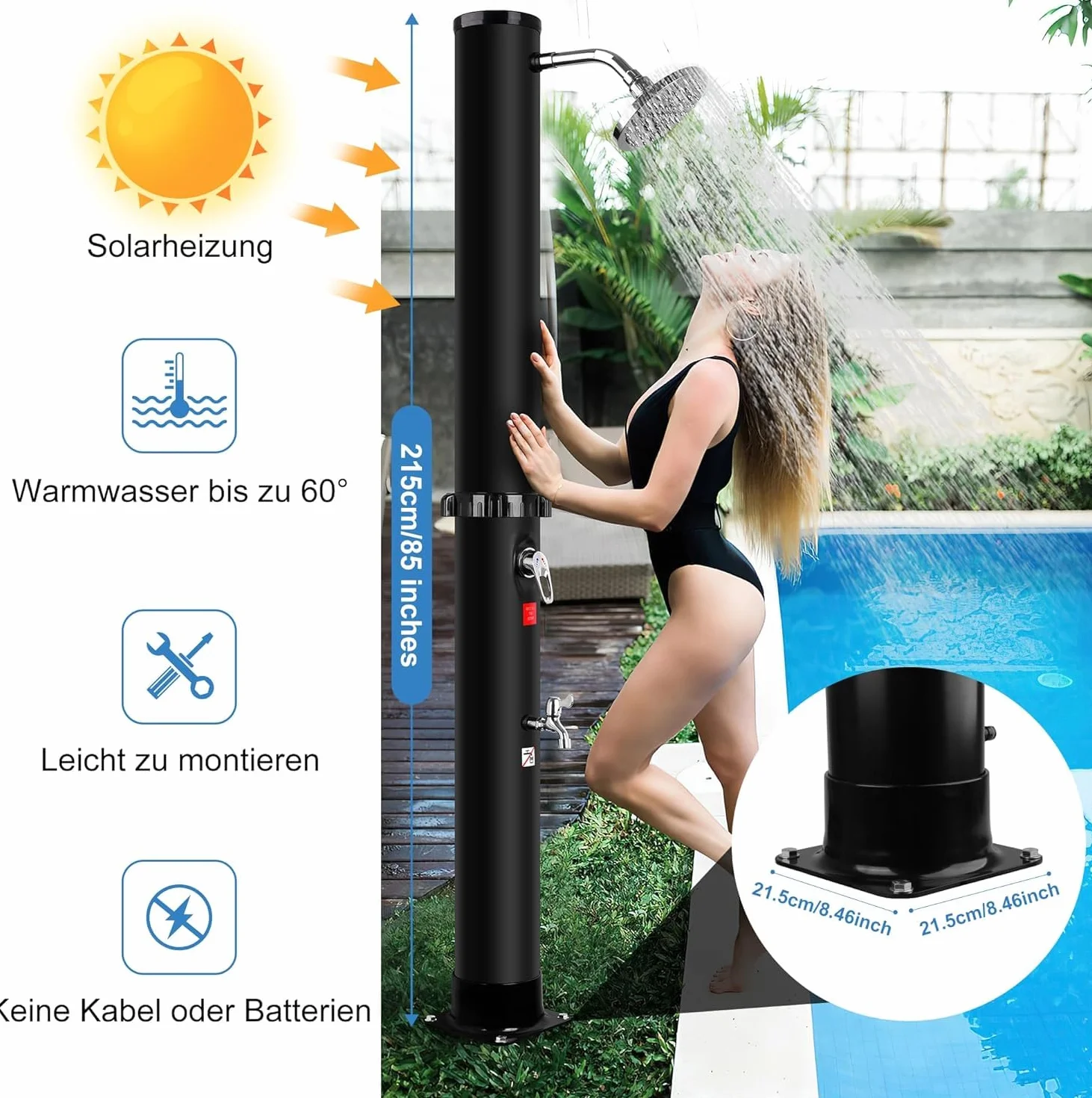 Ducha Solar Exterior 40 Litros - Ducha de Jardín para Piscina Patio con Rociador Giratorio