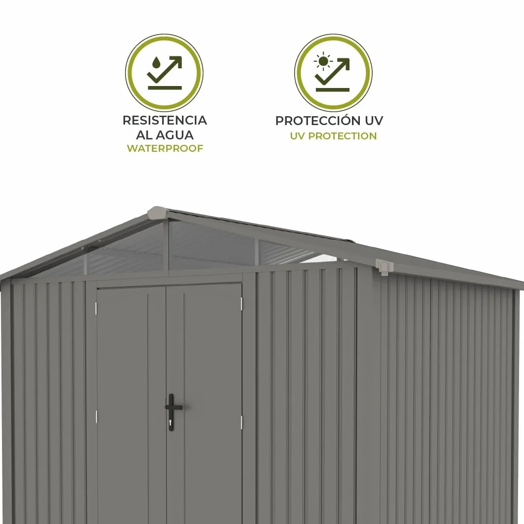Gardiun Caseta Metálica Grunewald 7 m2 Exterior 304x232x228 cm Acero Ventana Lateral Puerta Doble 106x178 cm