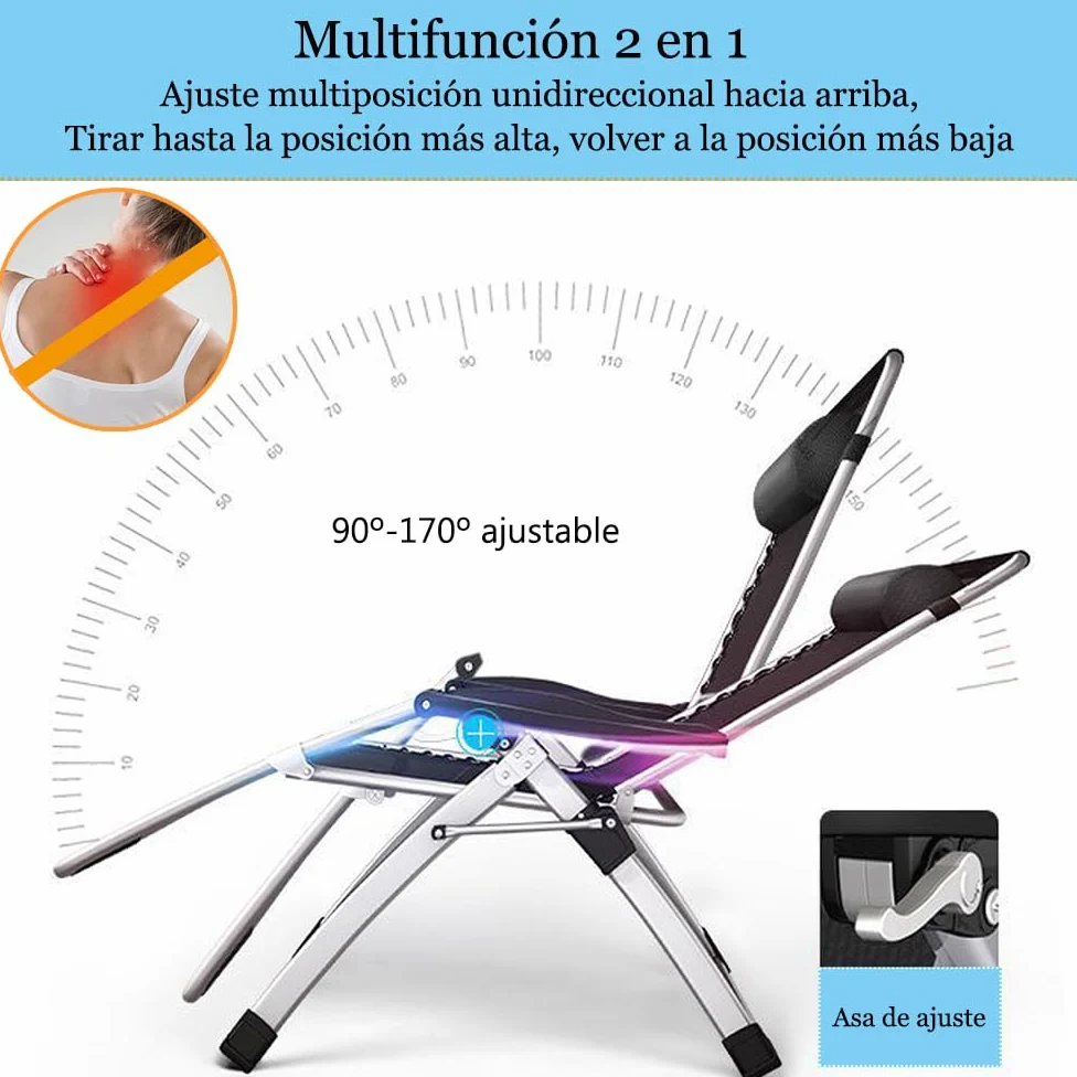 Tumbonas Gravedad Cero, Tumbona de Relax Silla de Jardín Plegable, para Playa, Piscina, Terraza,Camping.Carga Máxima 200kg (A-con Cojín Gris, Set de 1)