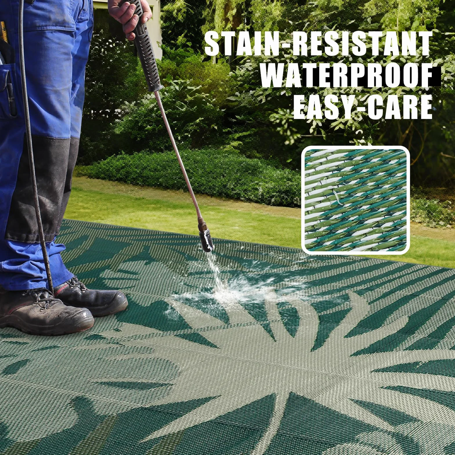 Homcomodar Alfombra Exteriores para Patio 245x305cm Alfombras Grande de Camping Paja Plástico Esteras Reversibles Resistente UV Balcón Verde