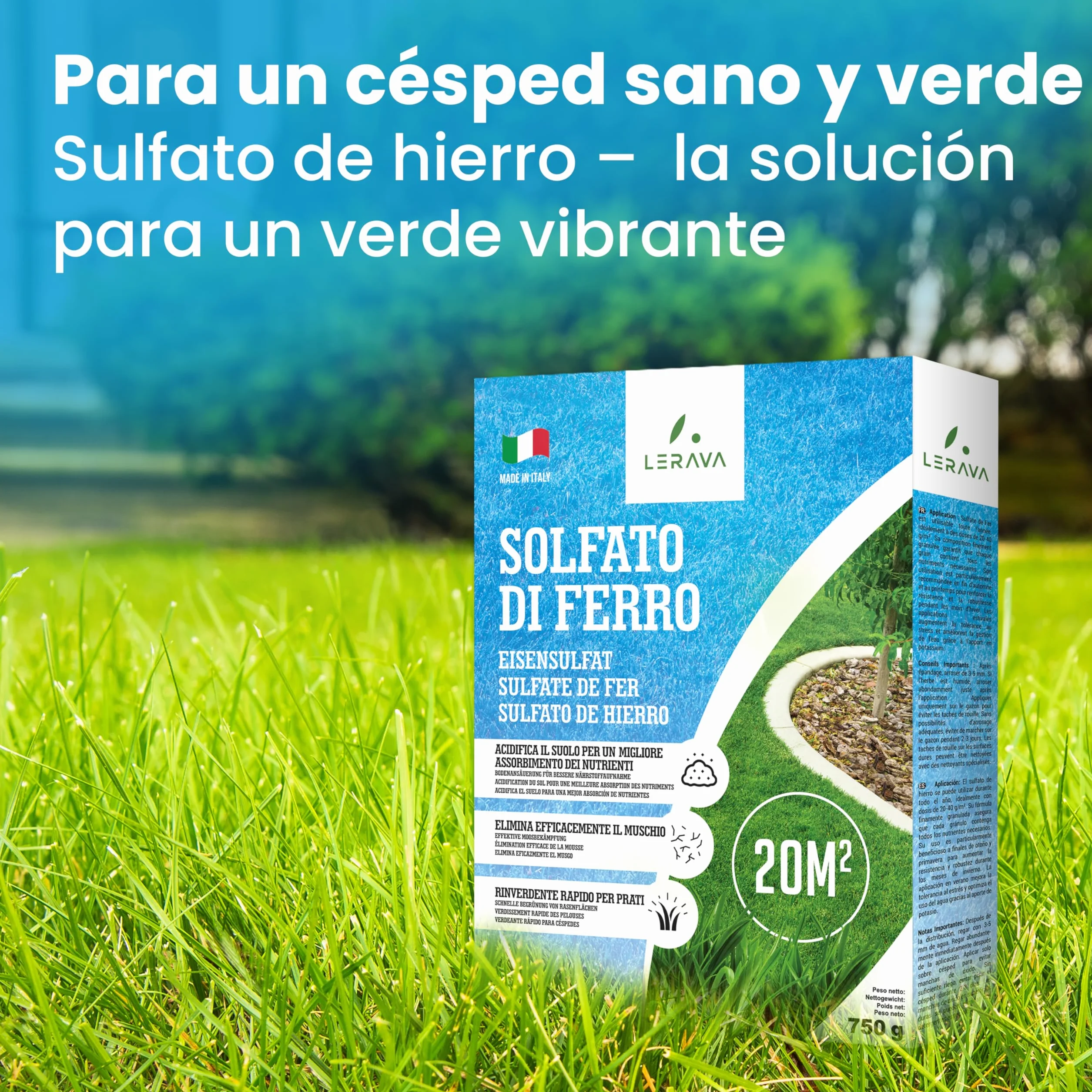 LERAVA Sulfato de Hierro Granulado Fertilizante para Plantas y Jardines Césped Árboles 20m²