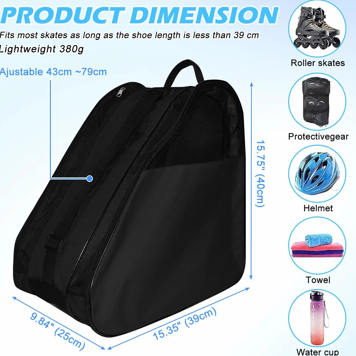 Mochila para Patines en Línea 3 Compartimentos Casco Protecciones Negro