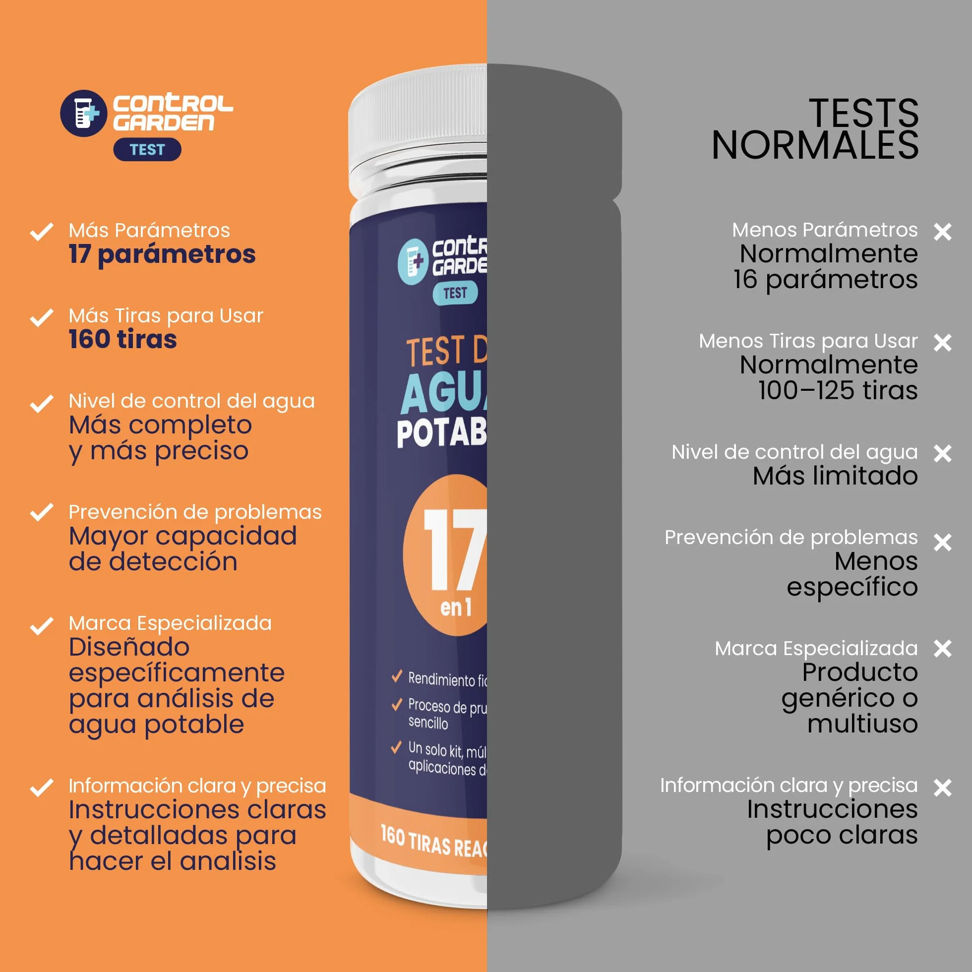 Test Agua Potable 17 en 1 160 Tiras Reactivas pH Dureza Cloro Metales Pesados Kit Profesional