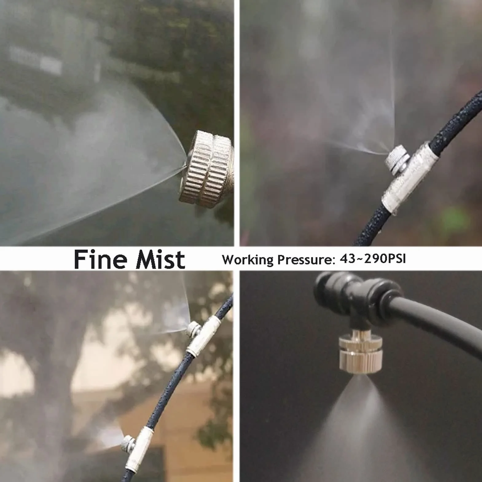 Boquillas de nebulización de latón de baja presión con forma de abanico y conectores en T de 1/4'' para sistemas de refrigeración, boquilla de nebulización plana tipo abanico para rociar agua en pat