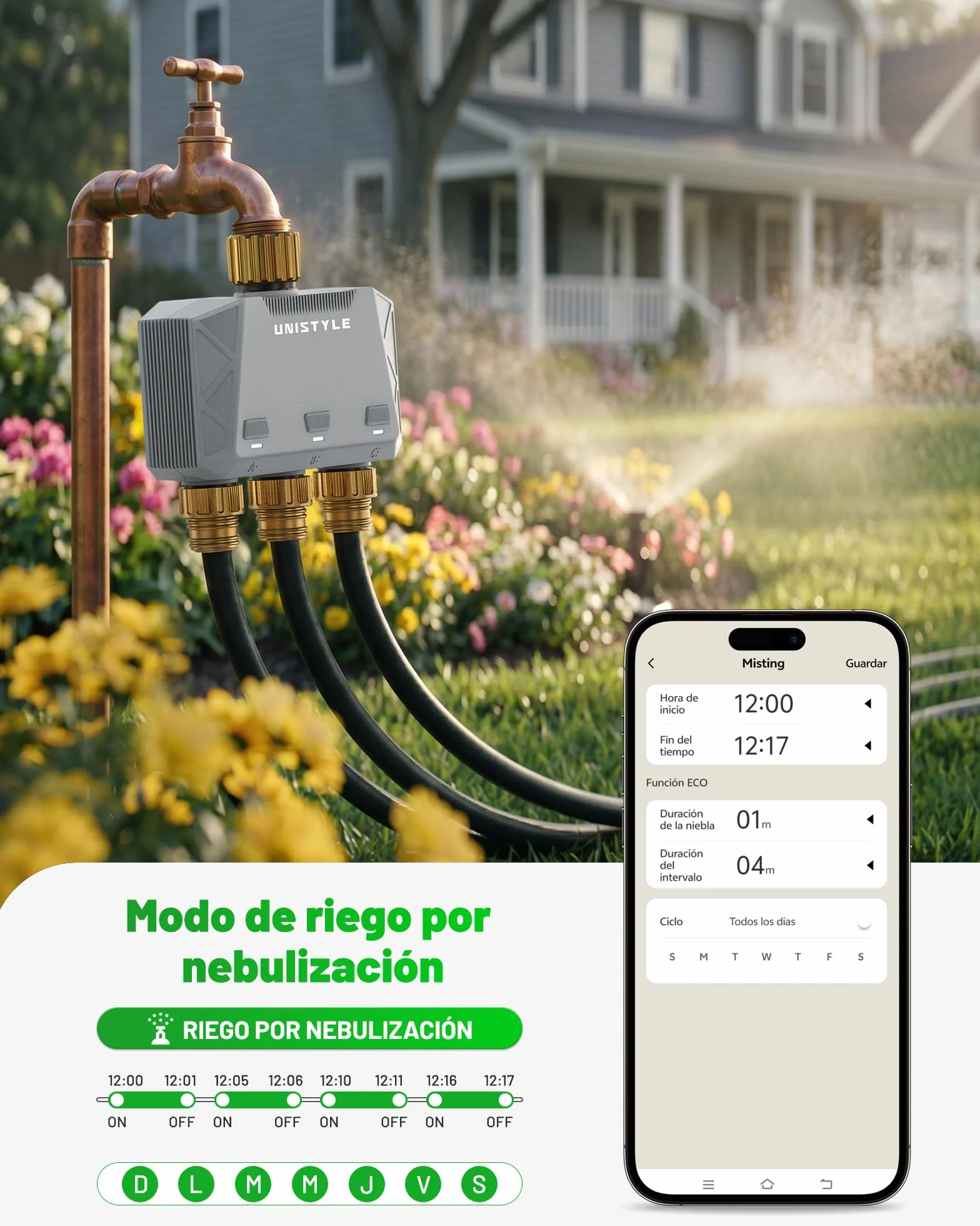 Programador de riego WiFi 3 Salidas Temporizador Inteligente App