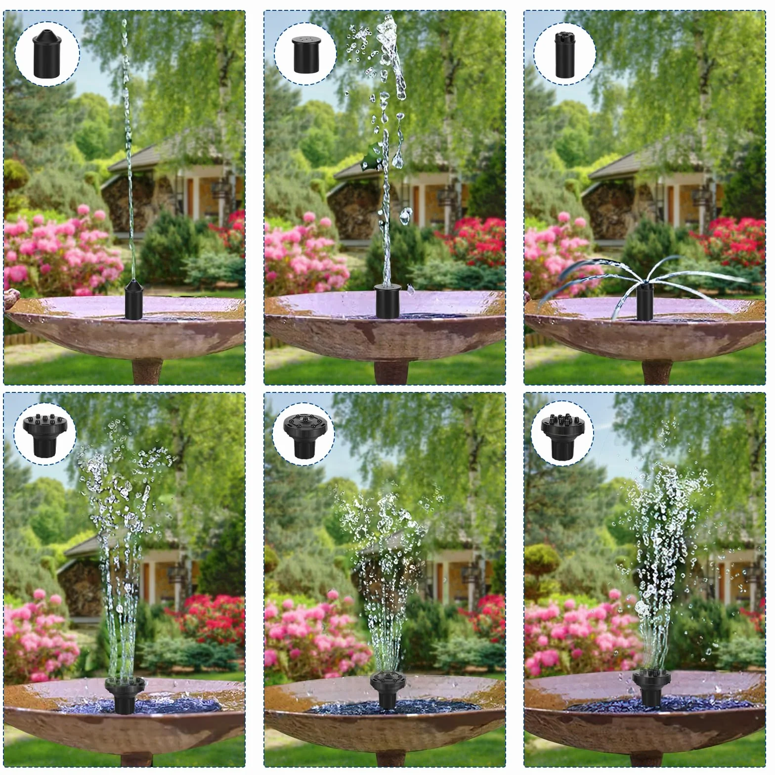 Sprifityy Fuente Solar Jardin Exterior, Bomba de Agua Solar con 7 Boquilla