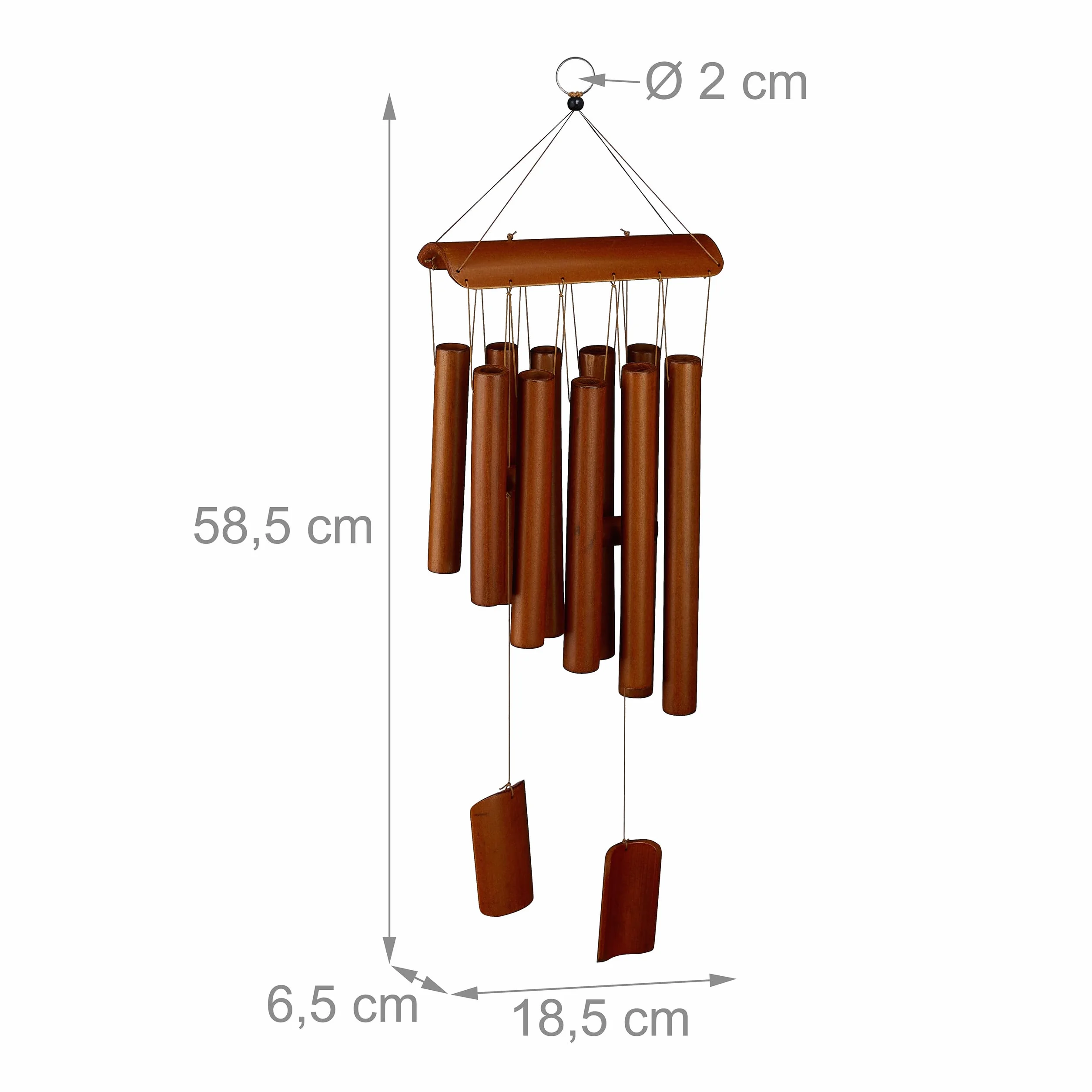 Relaxdays Carillón de Viento de Bambú 58,5x18,5 cm Natural Decoración Colgante