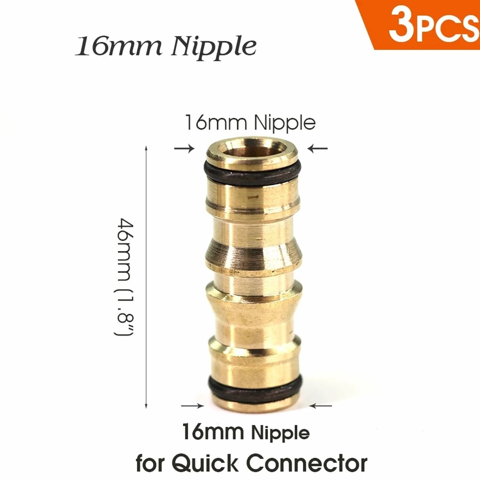 Adaptador de conector rápido de boquilla de latón de 16 mm for manguera de riego de jardín (3 unidades)