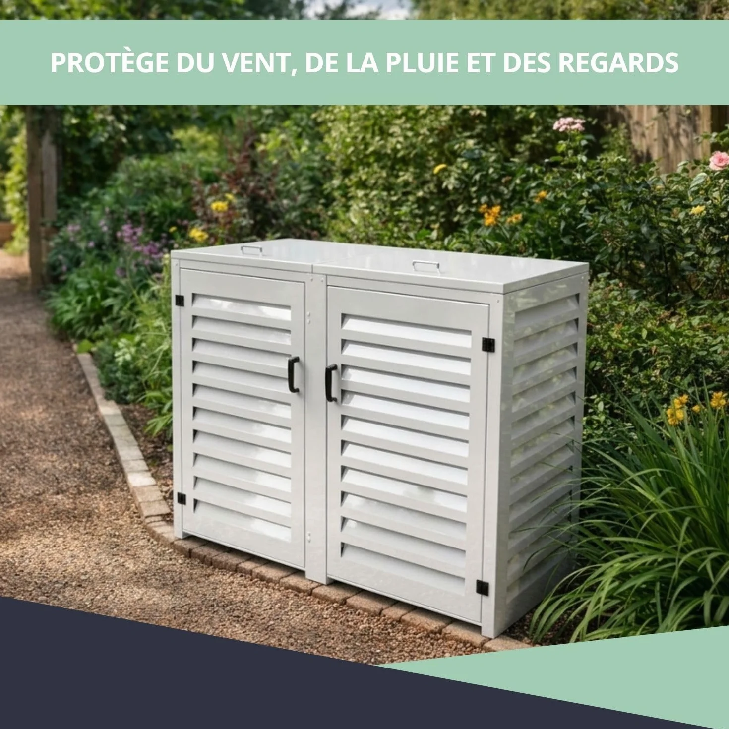 Refugio de basura exterior doble de aluminio termolacado para 2 cubos 120 L | Blanco RAL9010