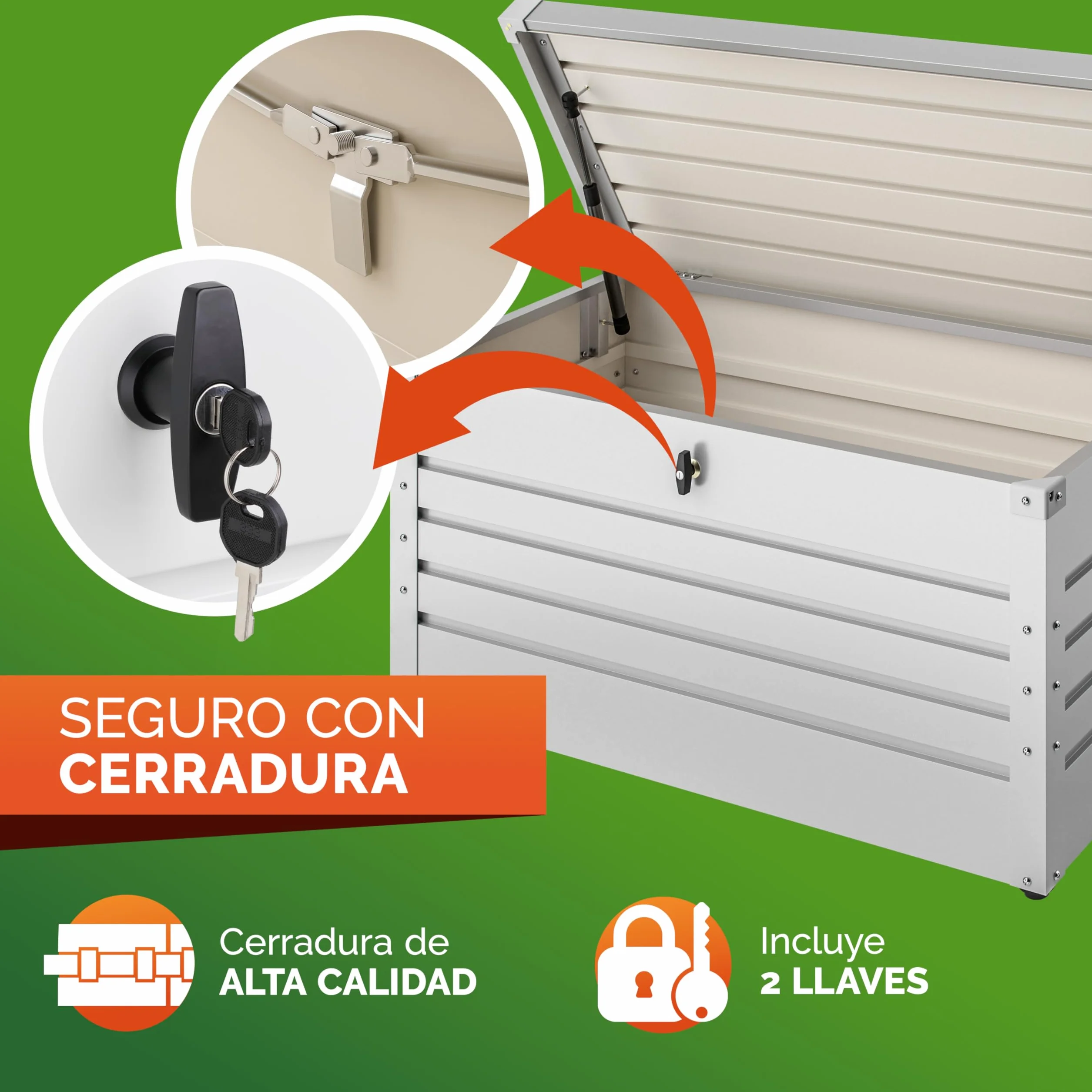 Gardebruk Baúl Metálico 120x62x63cm 385L Blanco Cajón de Jardín Arcón de Acero