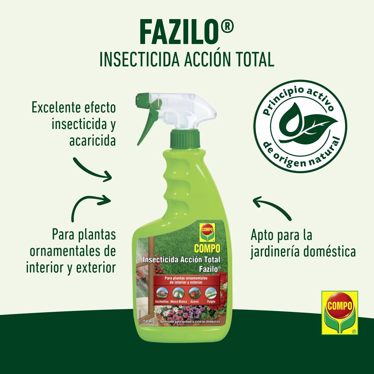 COMPO Fazilo Insecticida Acción Total 750 ml para plantas ornamentales