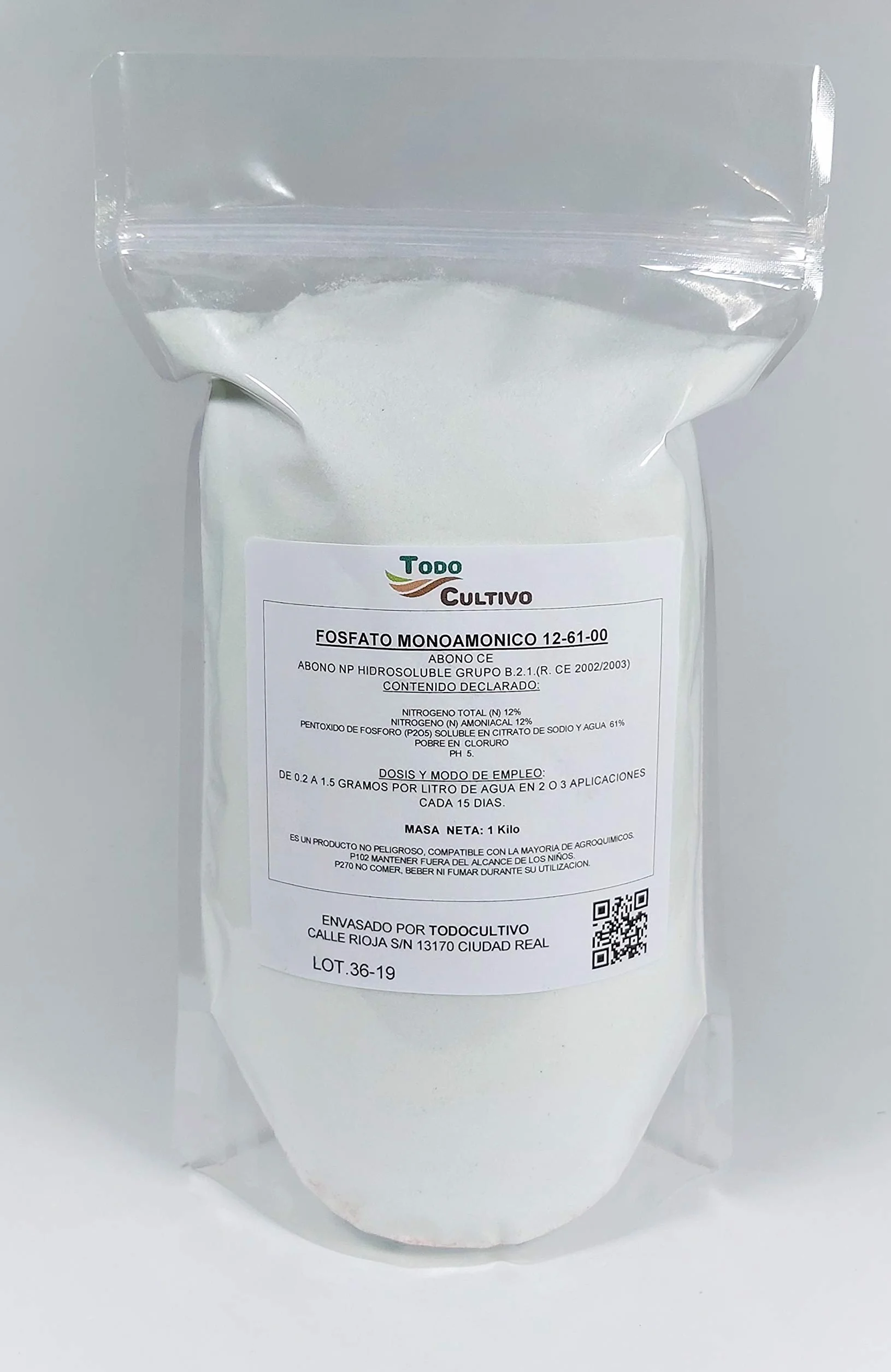 Fosfato monoamonico hidrosoluble cristalino 12-61-00 Fertilizante enraizante 1 Kilo