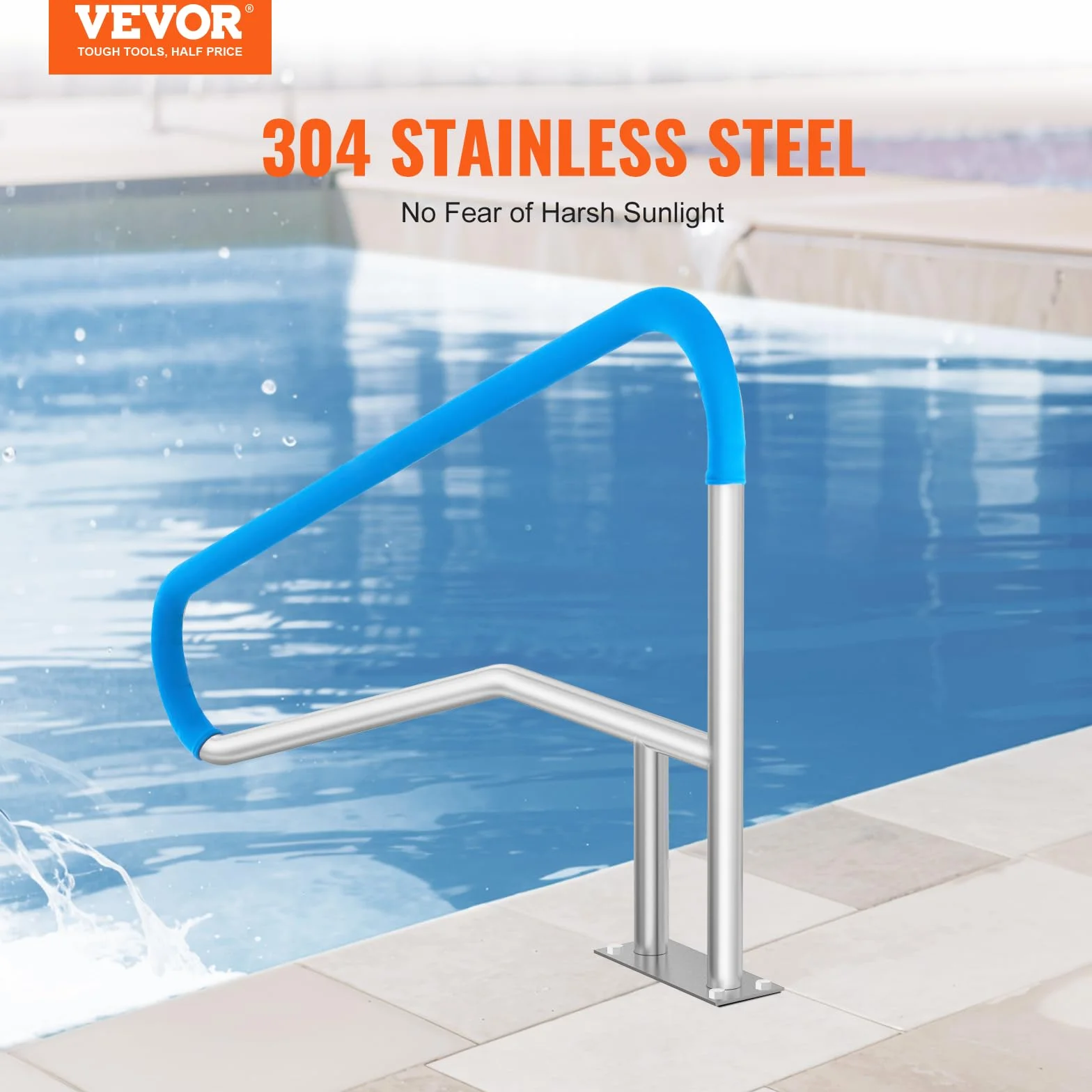 VEVOR Barandilla para Piscina 1420 x 945 x 100 mm Pasamanos de Acero Inoxidable con Placa Base