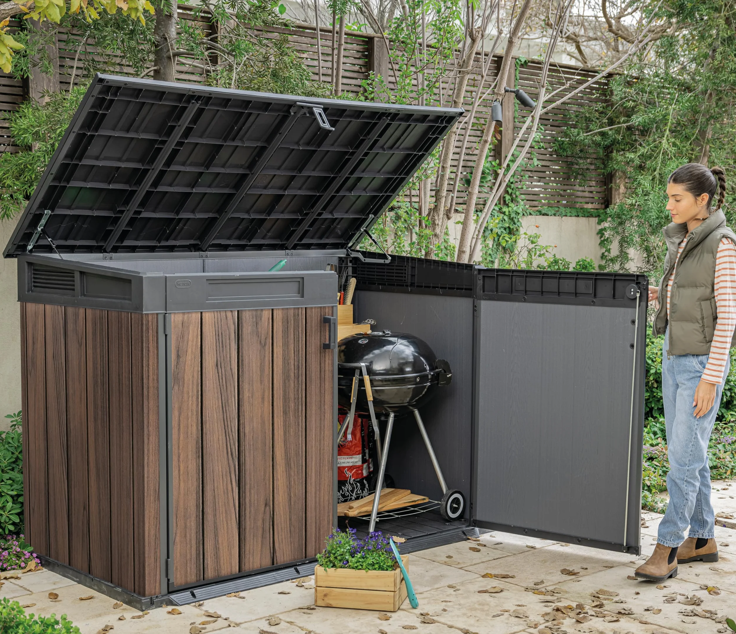 Keter Cobertizo horizontal de jardín Exterior 2020L Marrón Efecto madera 190x109x133 cm