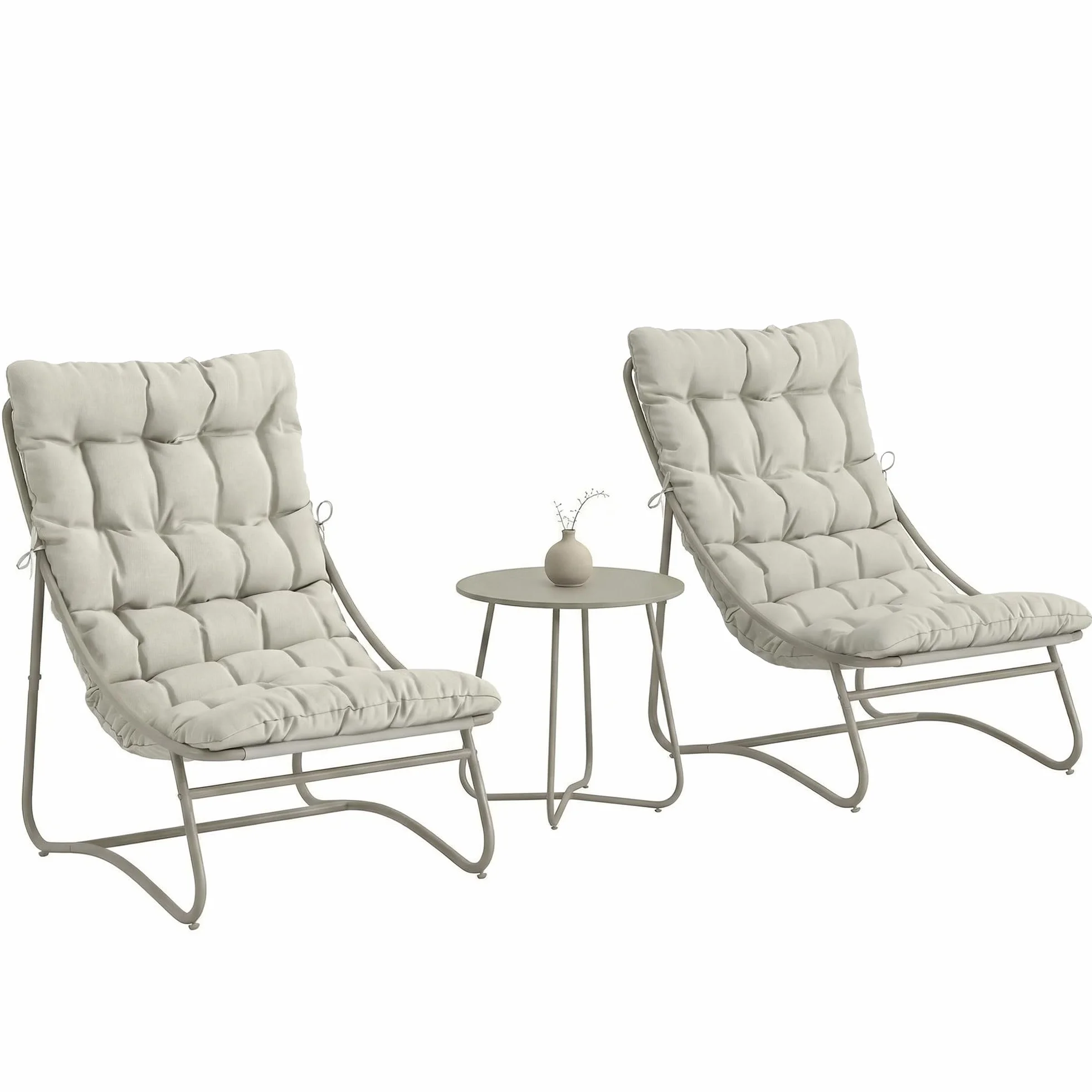 Outsunny Conjunto de Mesa y Sillas de Terraza Exterior 3 Piezas, Muebles de Jardín con Cojines, Gris Claro