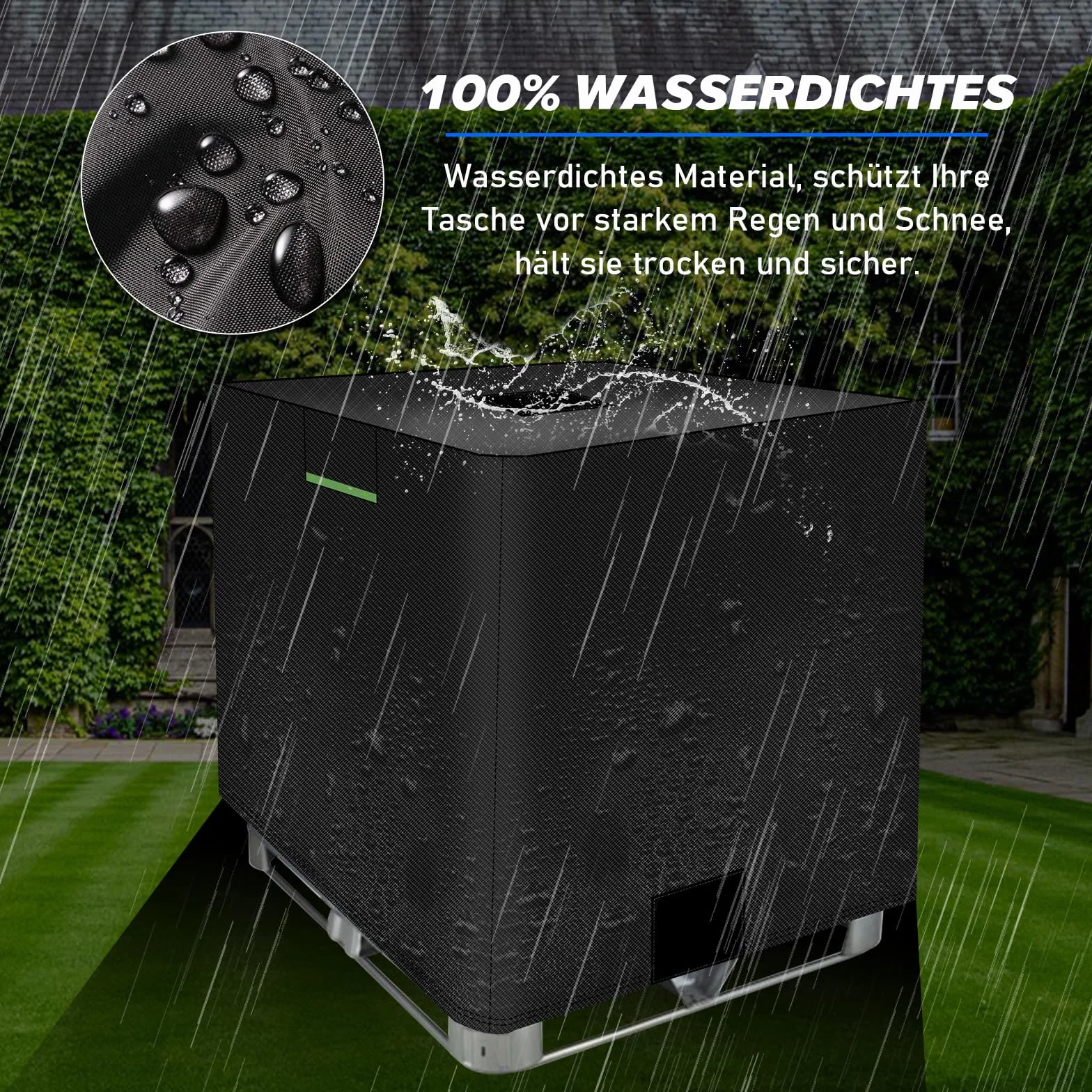 Cubierta protectora IBC UV 1000L 100x120x116cm con abertura franja reflectante