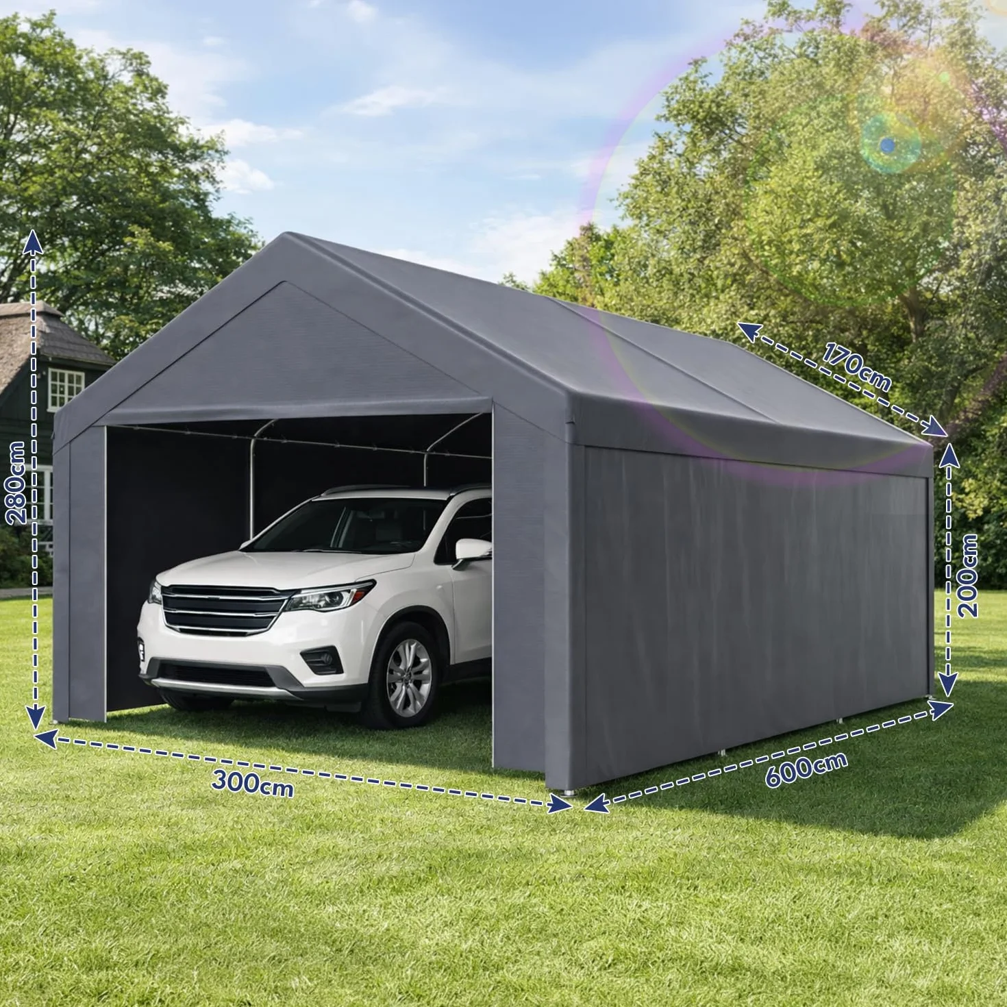 Carport 3x6 m Lona PE Resistente Intemperie UV Cobertizo Coche SUV Camión