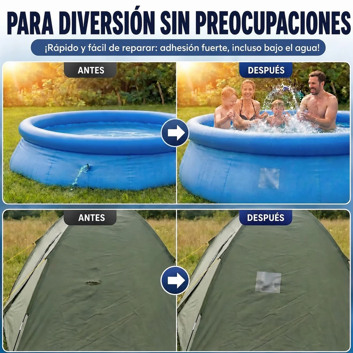 ATG Kit reparación piscina cinta adhesiva impermeable transparente 10×150 cm selladora PVC liner
