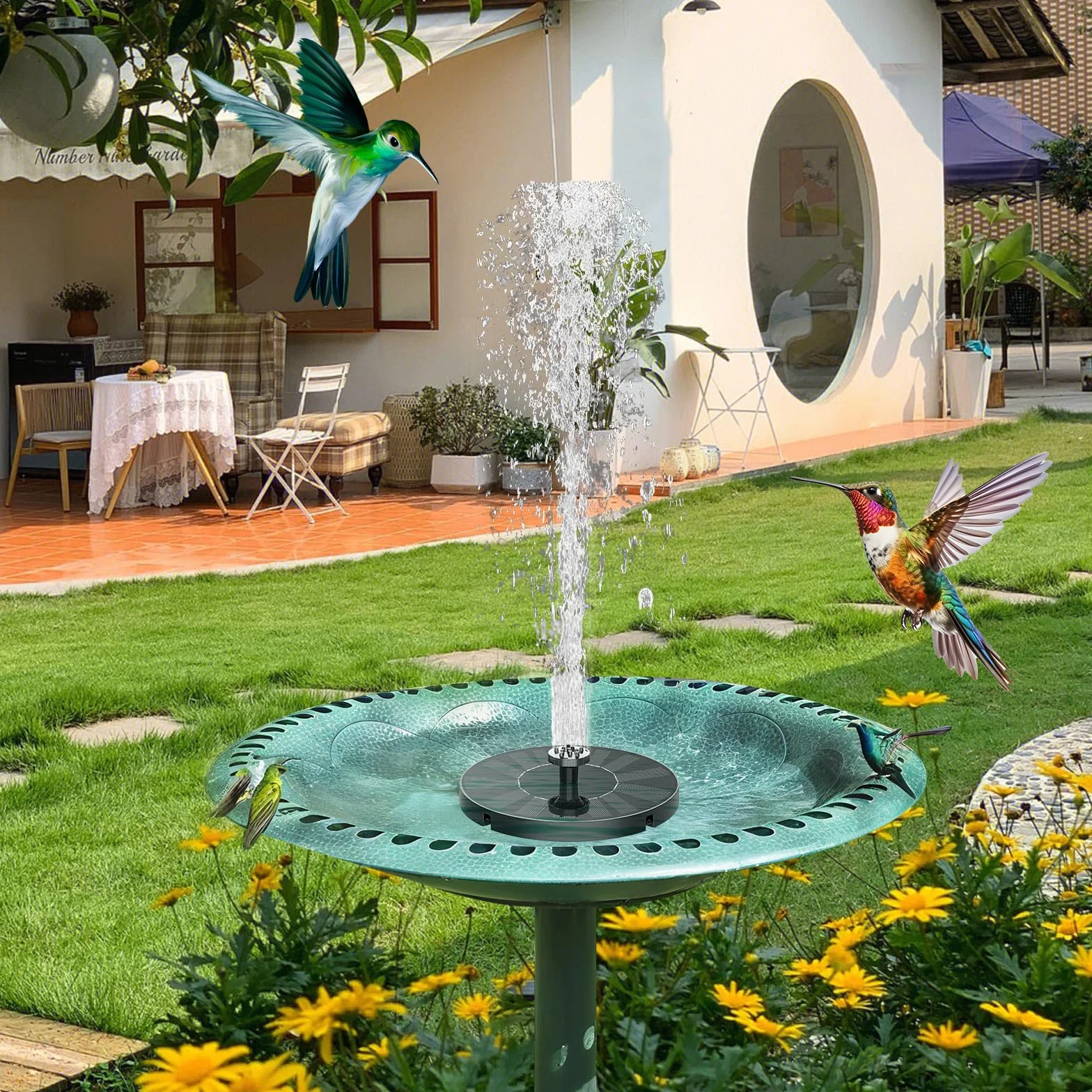 Sprifityy Fuente Solar Jardin Exterior, Bomba de Agua Solar con 7 Boquilla