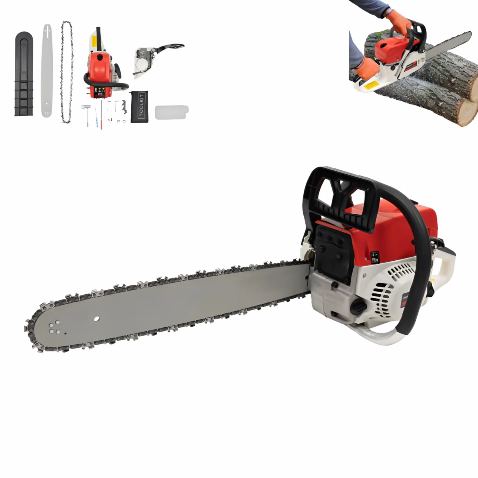 Motosierra de gasolina de 2 tiempos 52 CC, 2 kw, 51 cm de espada y cadena, 52 cm³ de cilindrada, 51 cm de diámetro de grosor de corte, 7500 rpm, motosierra manual para leña, poda de árbol y cuidado
