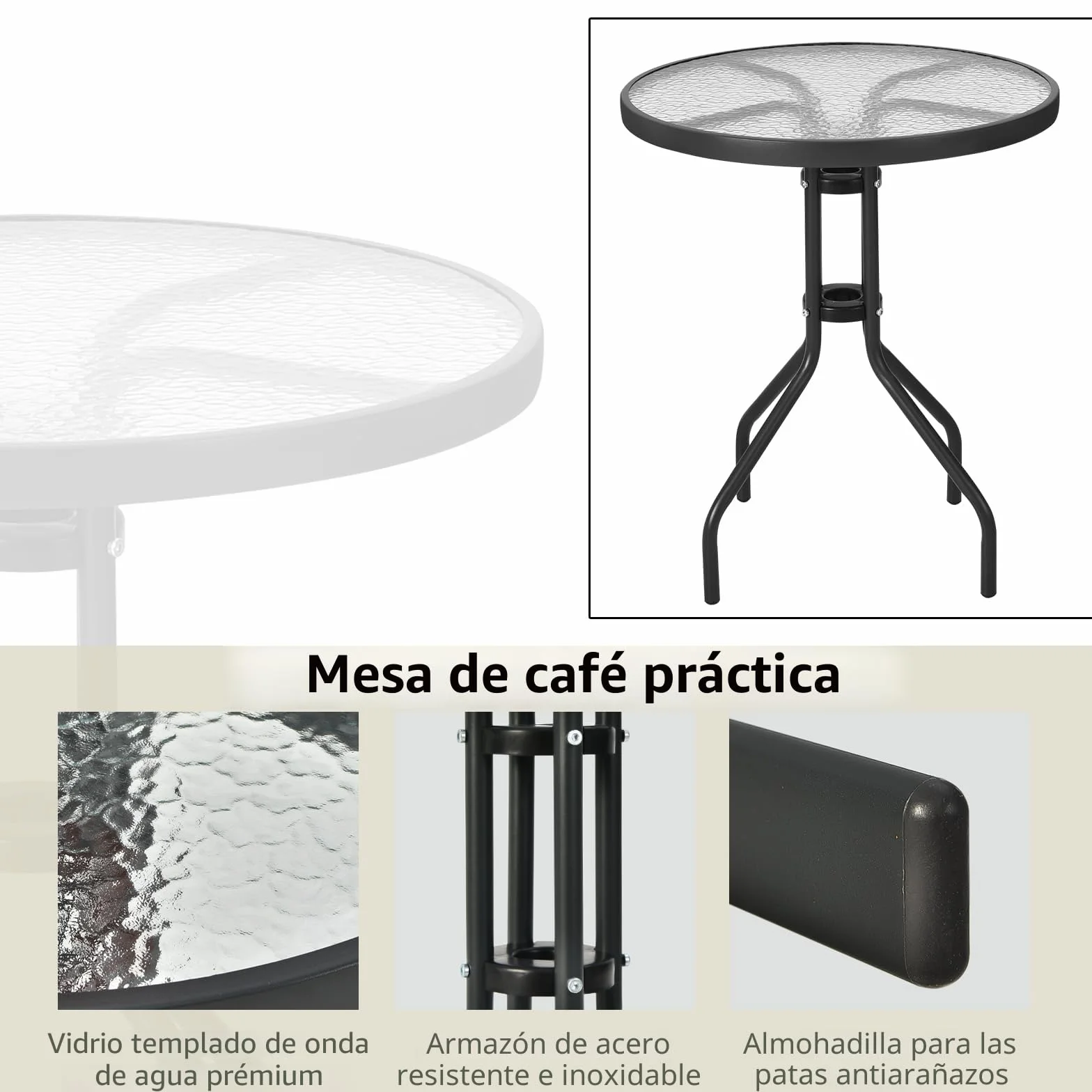 KOMFOTTEU Juego de Bistró de Tejido Textileno 3 Piezas, 2 Sillas y 1 Mesa de Cristal para Jardín