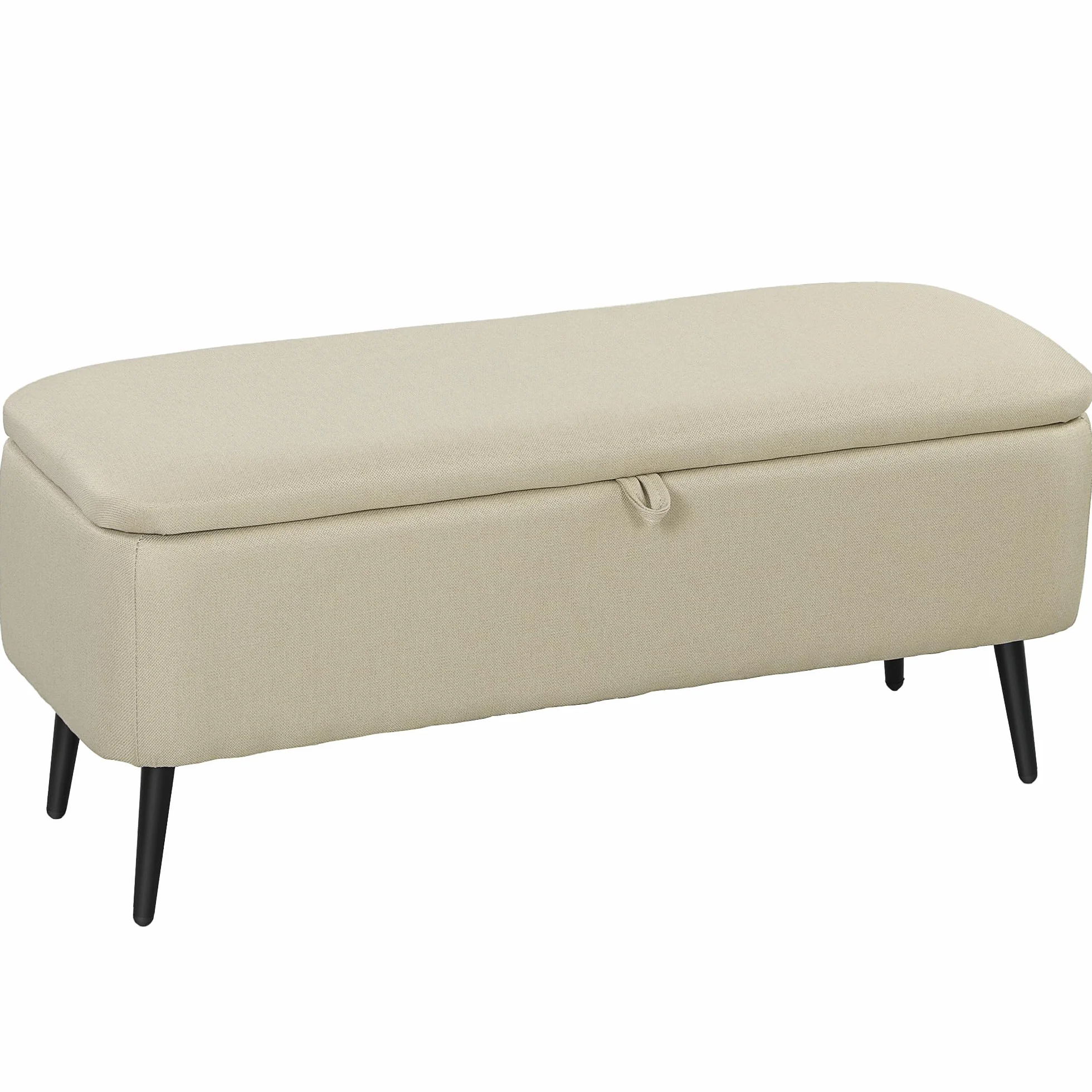 HOMCOM Banco Almacenaje Puff 61L Tapizado Lino Sintético Tapa Abatible Patas Acero 150 kg 101x38,5x44,5 cm Beige