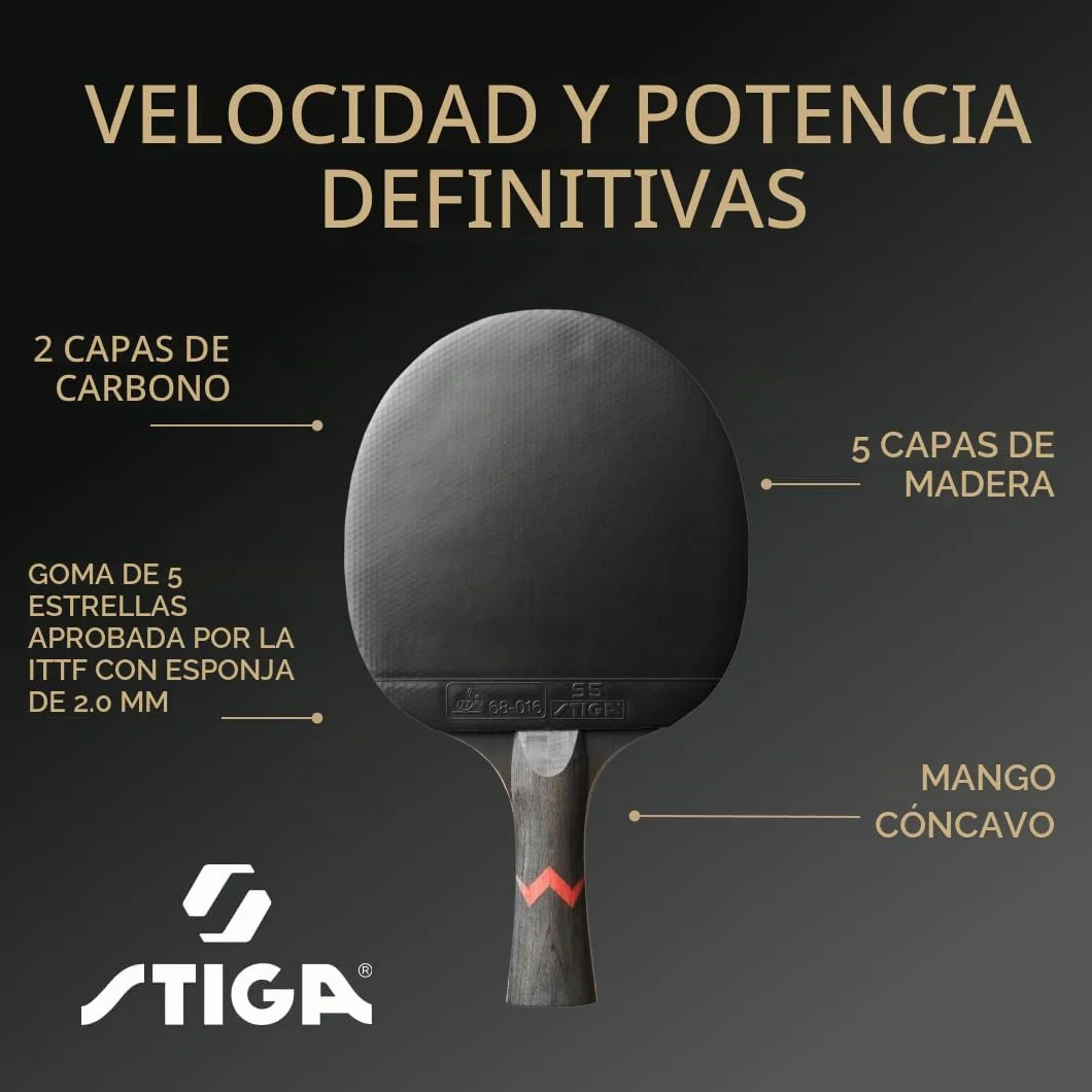 STIGA Royal Carbon Raqueta de Tenis de Mesa 5 Estrellas Profesional Hoja 5 Capas Fibra de Carbono Goma ITTF