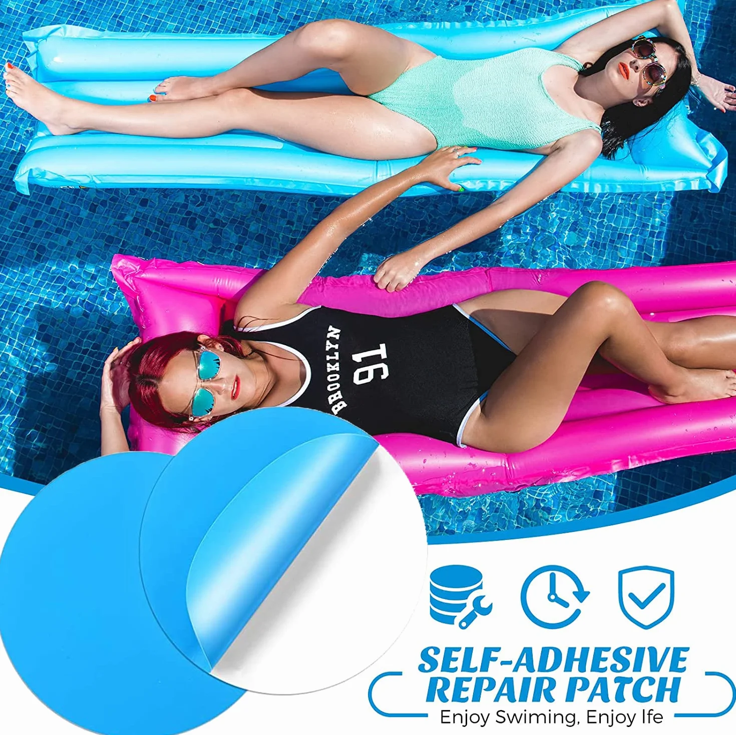 Parches Piscina Bajo Agua PVC Impermeables 20 Piezas Reparación
