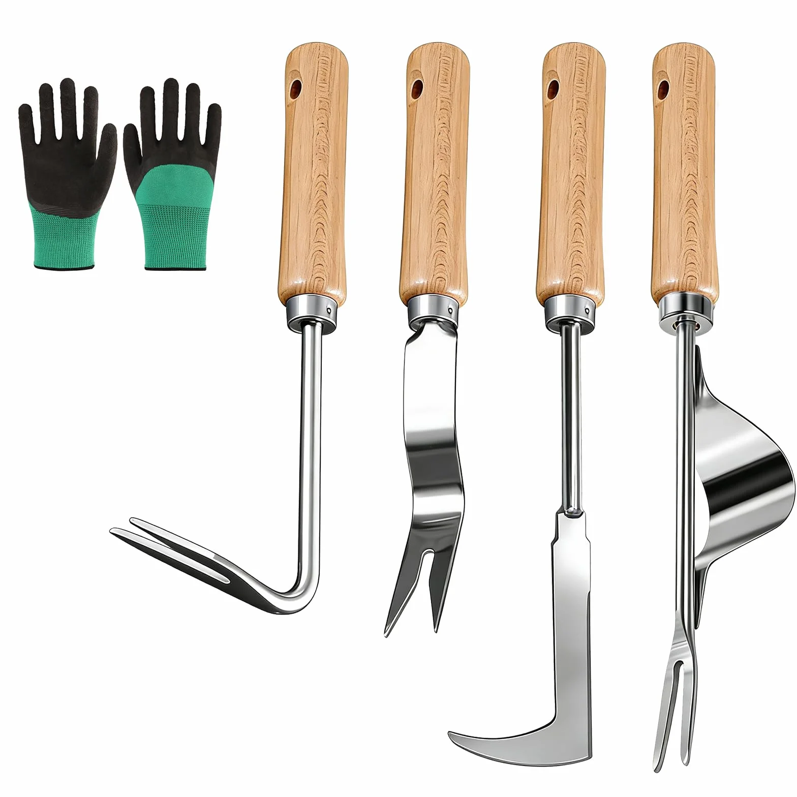 Desherbador Manual de Acero Inoxidable 4 Piezas, Herramientas de Jardín para Extraer Malas Hierbas