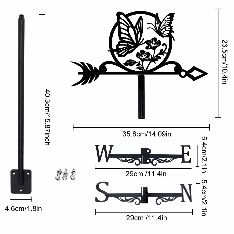 SUPERDANT Veleta Meteorológica de Mariposa Flores Indicador de Dirección del Viento para Jardín Techo Patio Exterior