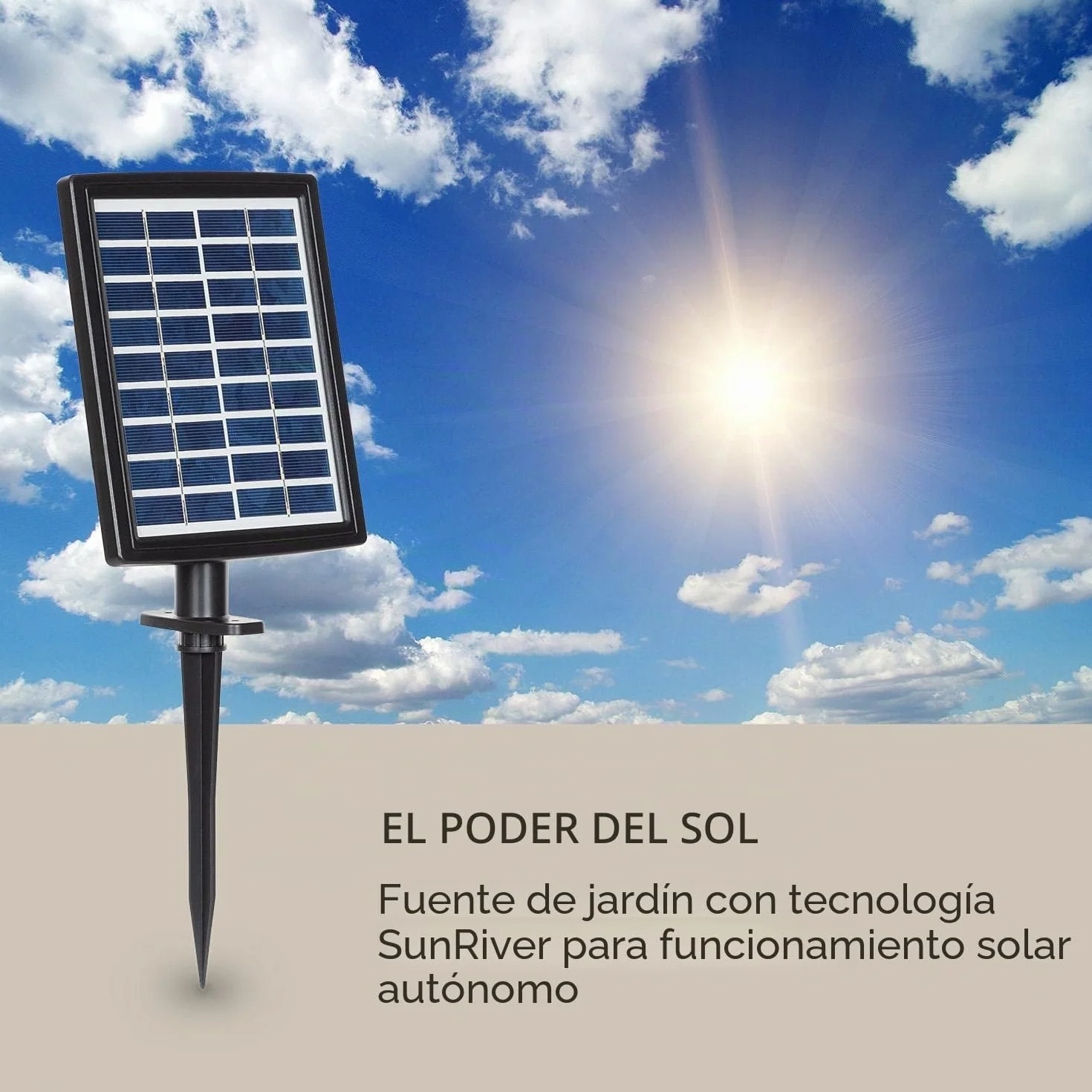 blumfeldt Dharma - Fuente Solar, para Interiores y Exteriores, Potencia 2,8 W, Poliresina, Resistente Intemperie, Circuito Cerrado, Batería Recargable, Iluminación LED, 48 x 72 x 41 cm, Bronce