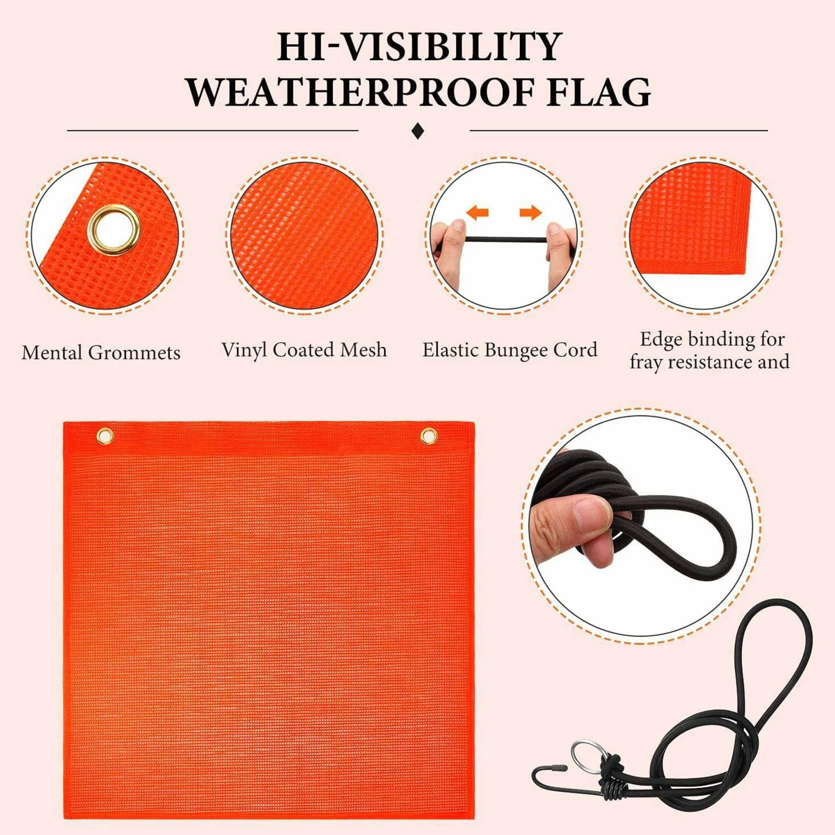 rieder de Seguridad de 12 Piezas 18X18 Pulgadas Bandera Advertencia Naranja Bandera de Seguridad Elástica, Buena Visibilidad Bandera Resistente Una La Intemperie con Ojales