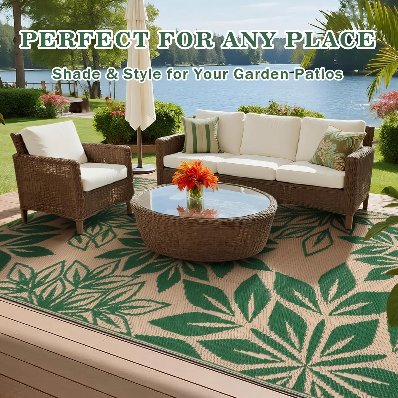 Alfombra de Jardín Impermeable 150x245 cm Verde Resistente a Rayos UV Reciclado