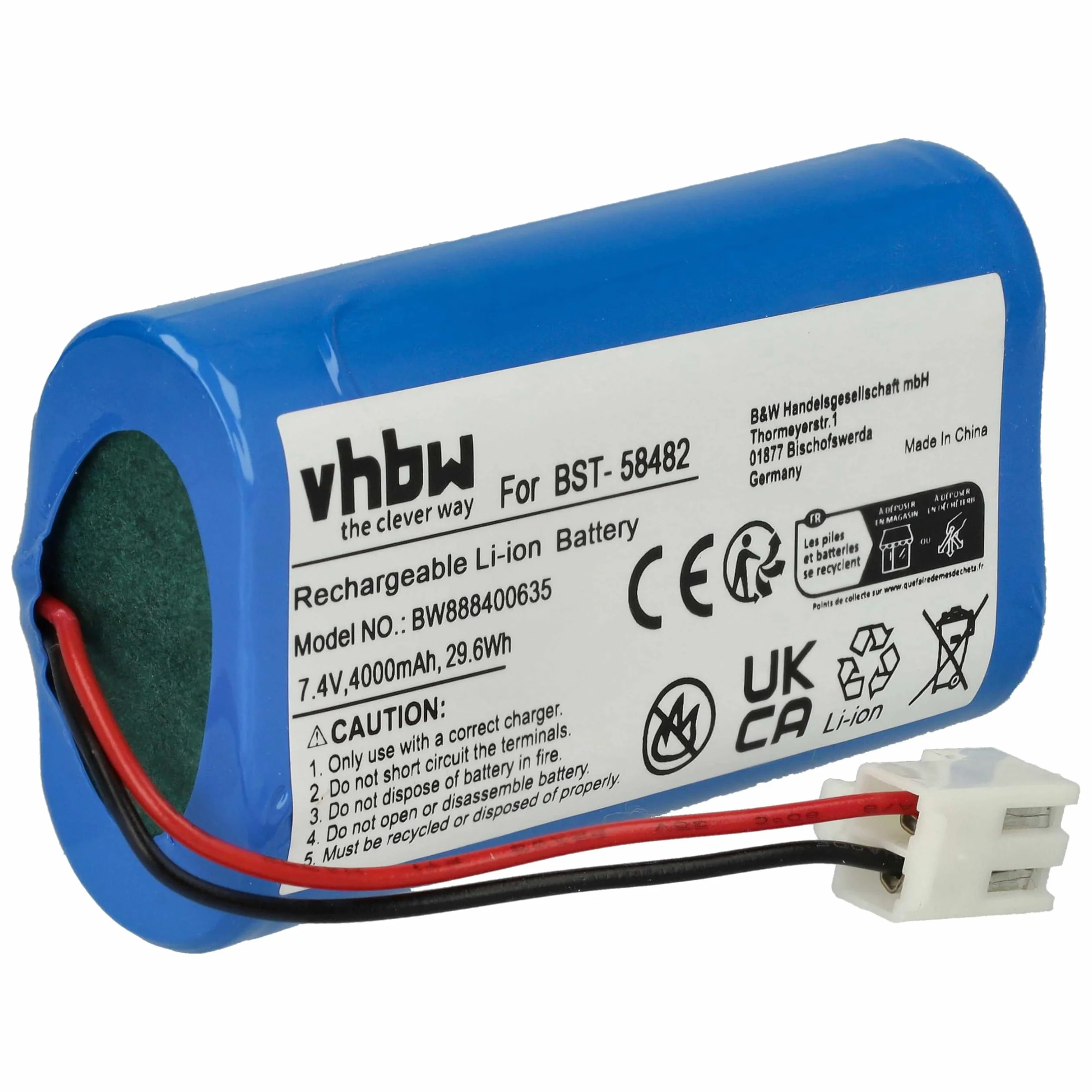 vhbw Batería Recargable 4000 mAh 7,4 V Li-Ion reemplaza Bestway BST-58482 para Limpiador Piscina