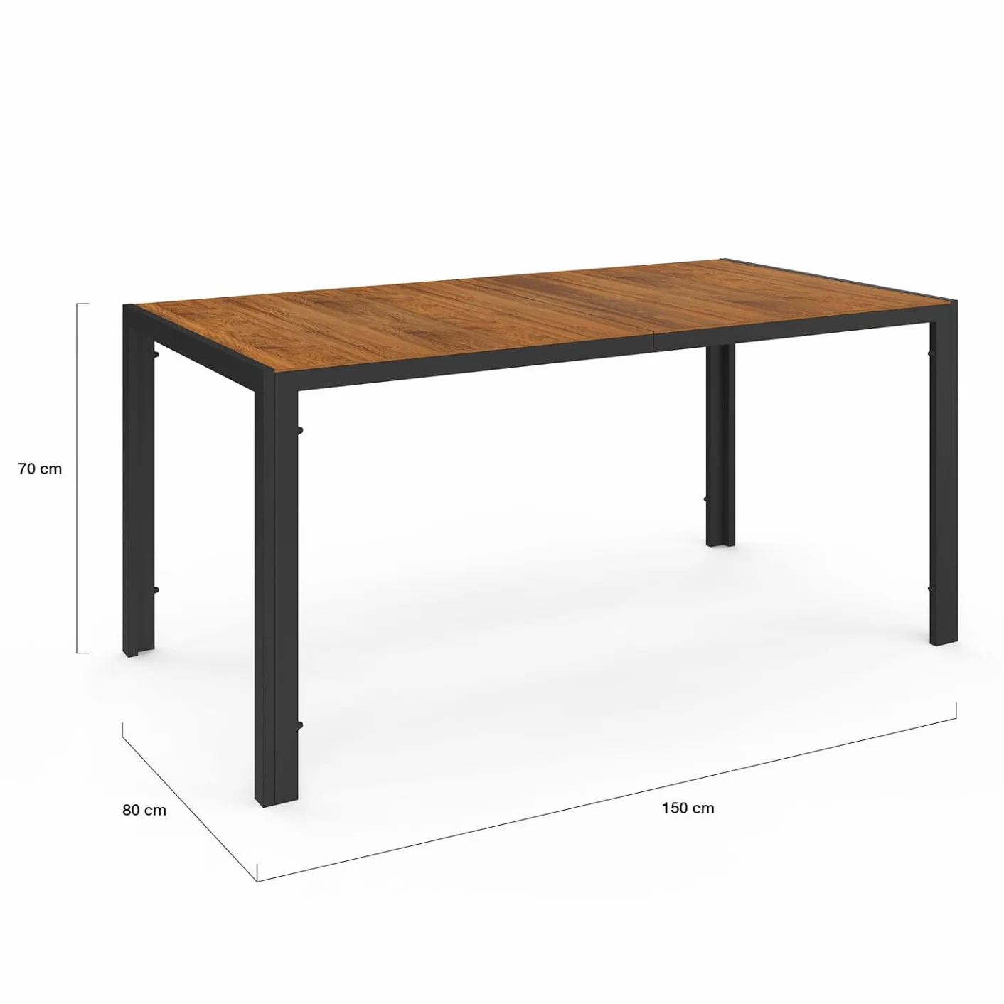 IDMarket - Salón de jardín NOUMEA Mesa de cristal templado efecto madera y 6 sillas apilables negro y madera