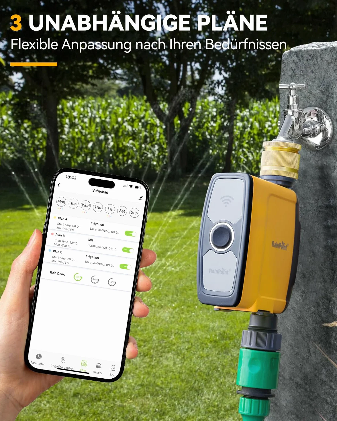 RAINPOINT Programador Riego WiFi 2.4 GHz, Temporizador Automático con App, Control por Voz, para Jardín Invernadero