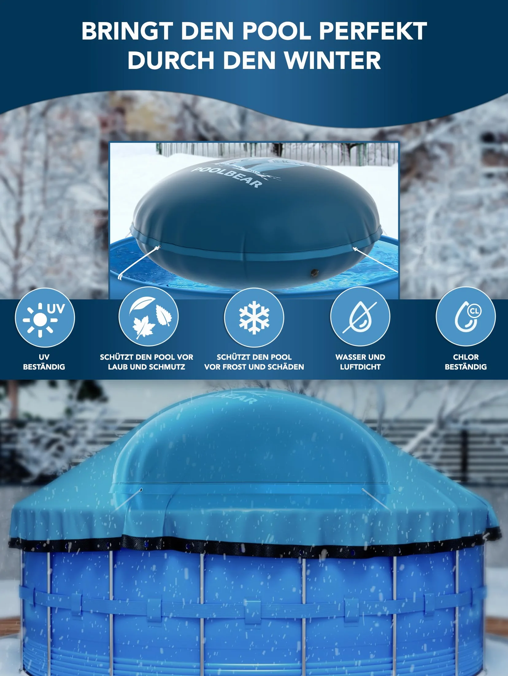 PoolBear Cojín de piscina de invierno 2 m XXL de aire doble costura con kit de reparación