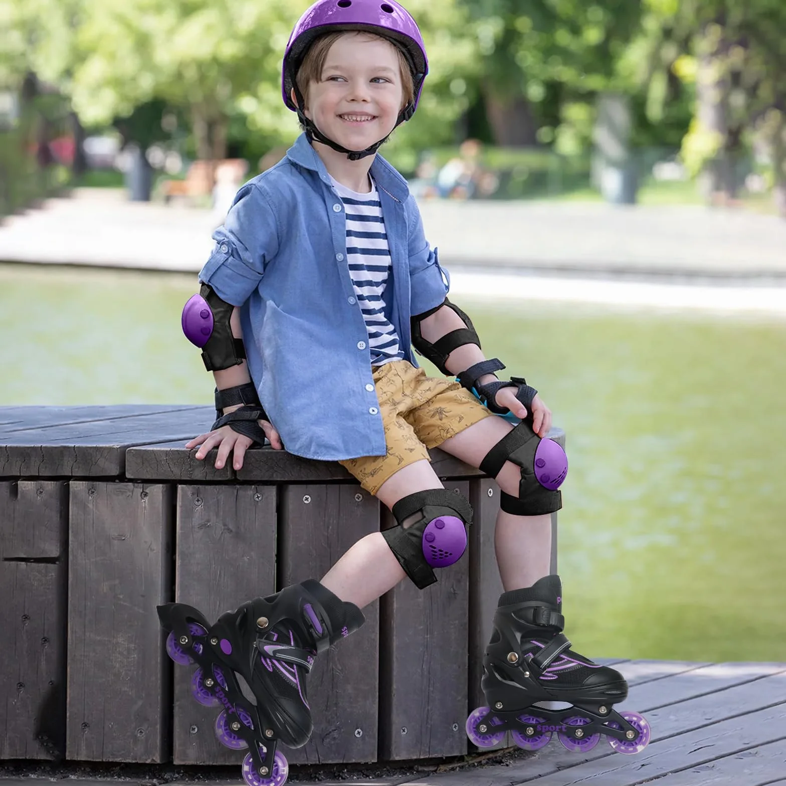 Patines en línea Ajustables para niños Principiantes, Patines de Ruedas Violeta y Azul
